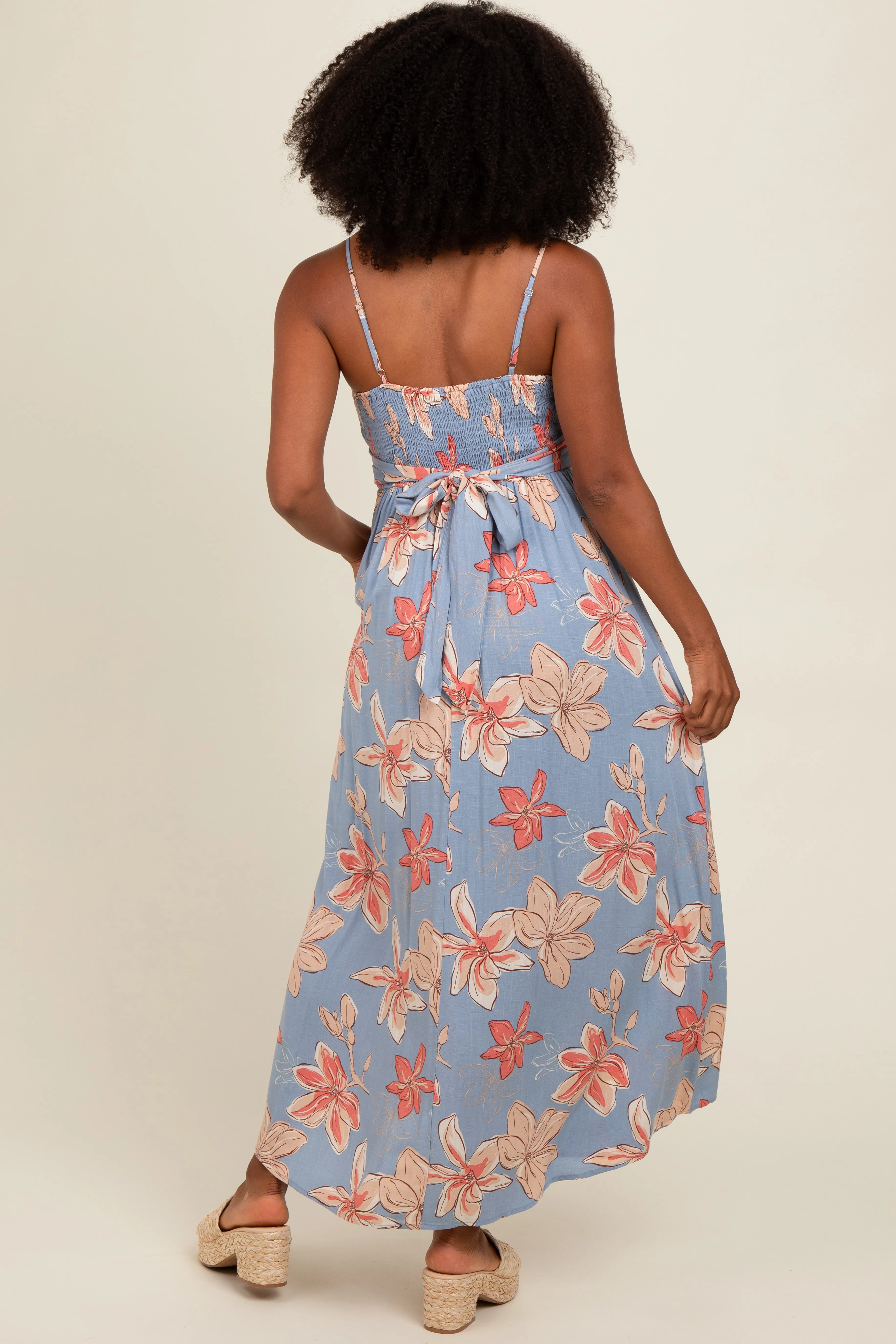 Blue Floral Crossover Neckline Maxi Dress sold by Pinkblush product image thumbnail 4