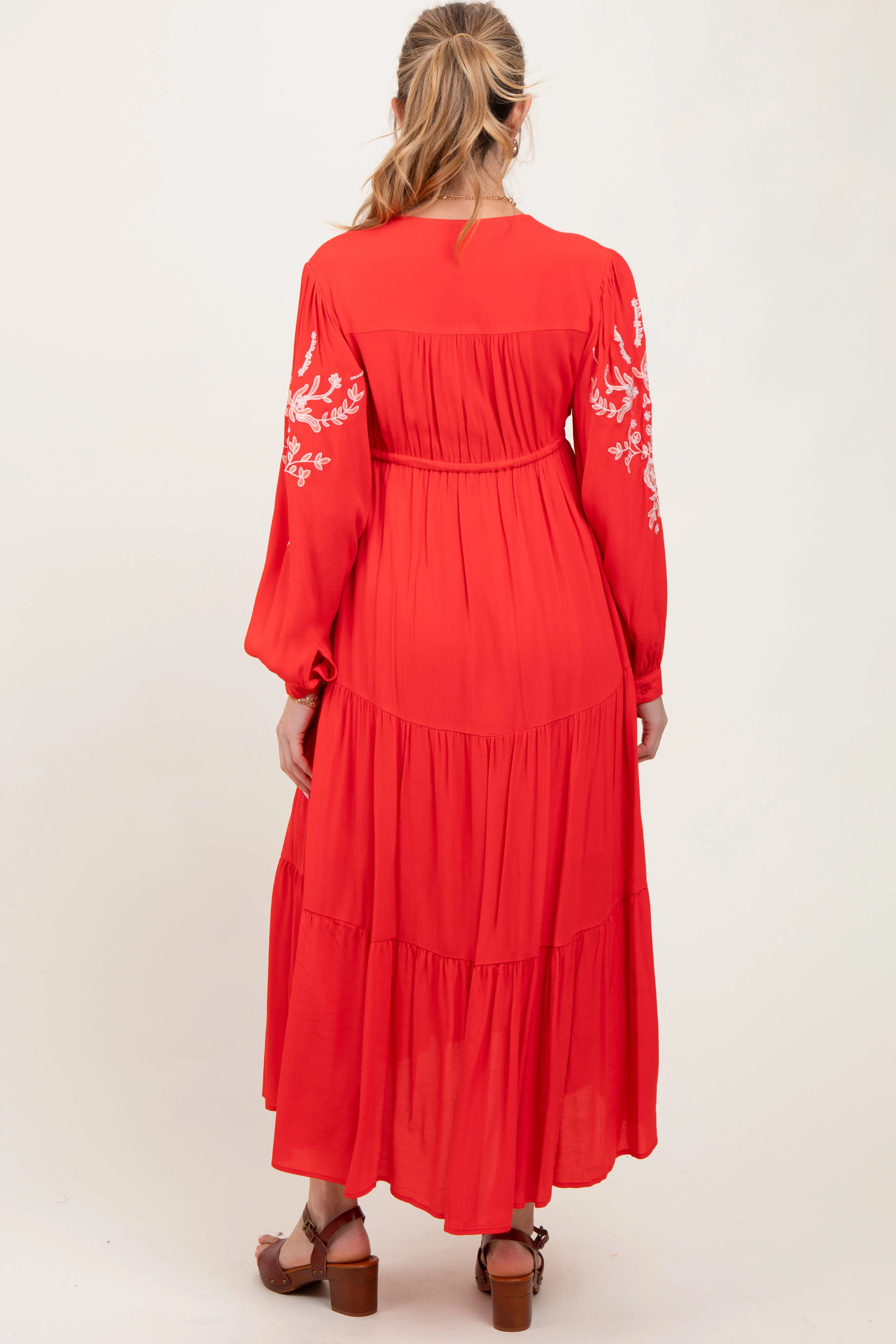 Red Embroidered Long Sleeve Maternity Maxi Dress sold by Pinkblush product image thumbnail 3