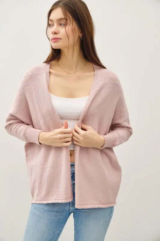 Pink Slub Knit Open Cardigan sold by Pinkblush