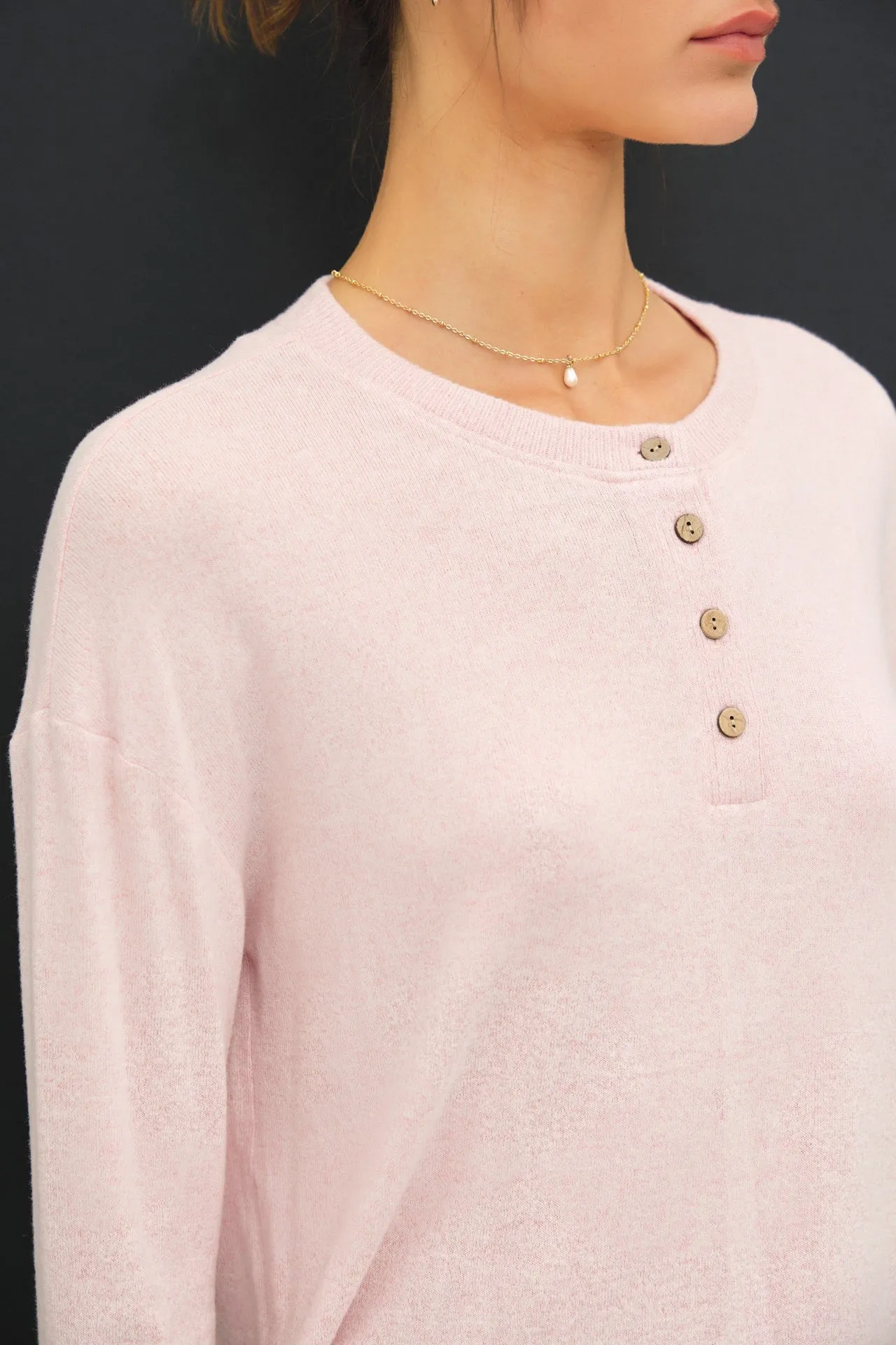 Light Pink Brushed Knit Henley Top sold by Pinkblush product image thumbnail 5