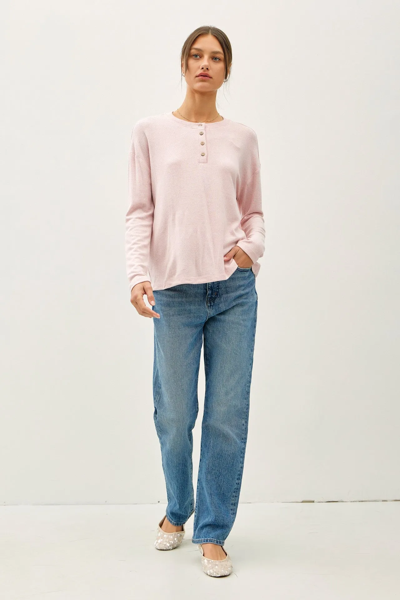 Light Pink Brushed Knit Henley Top sold by Pinkblush product image thumbnail 2