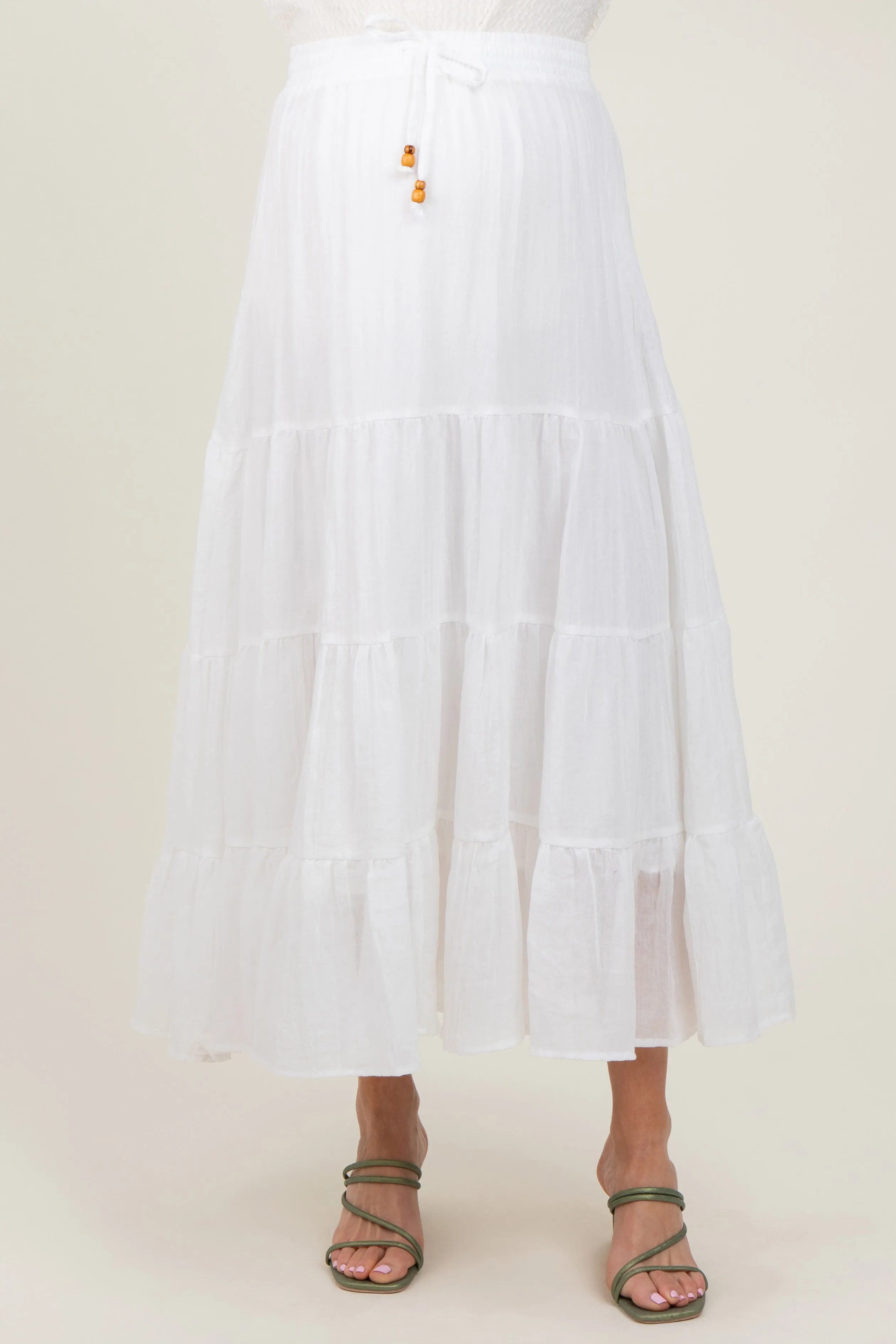 White Drawstring Tiered Maternity Maxi Skirt sold by Pinkblush product image thumbnail 2