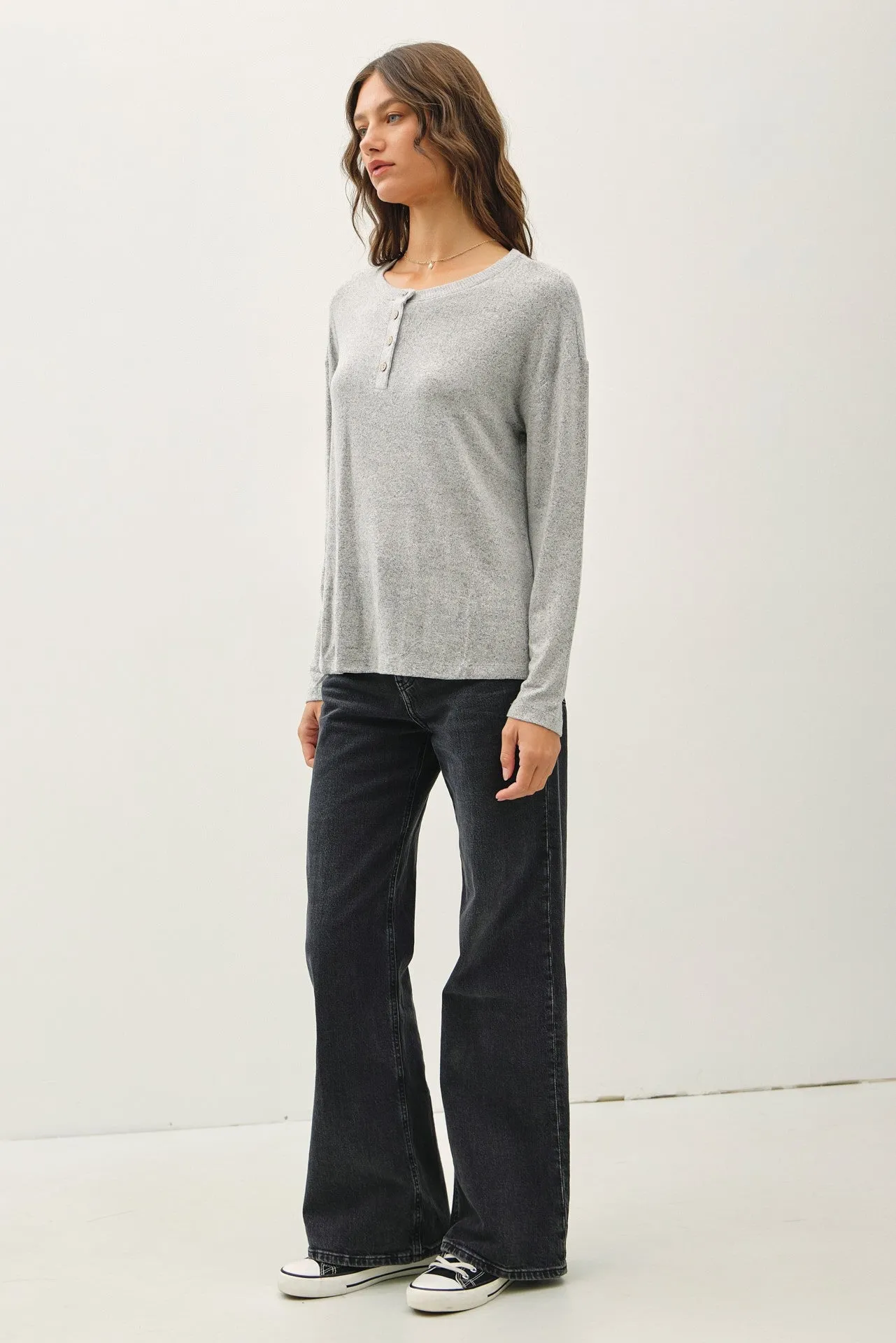 Heather Grey Brushed Knit Henley Top sold by Pinkblush product image thumbnail 3