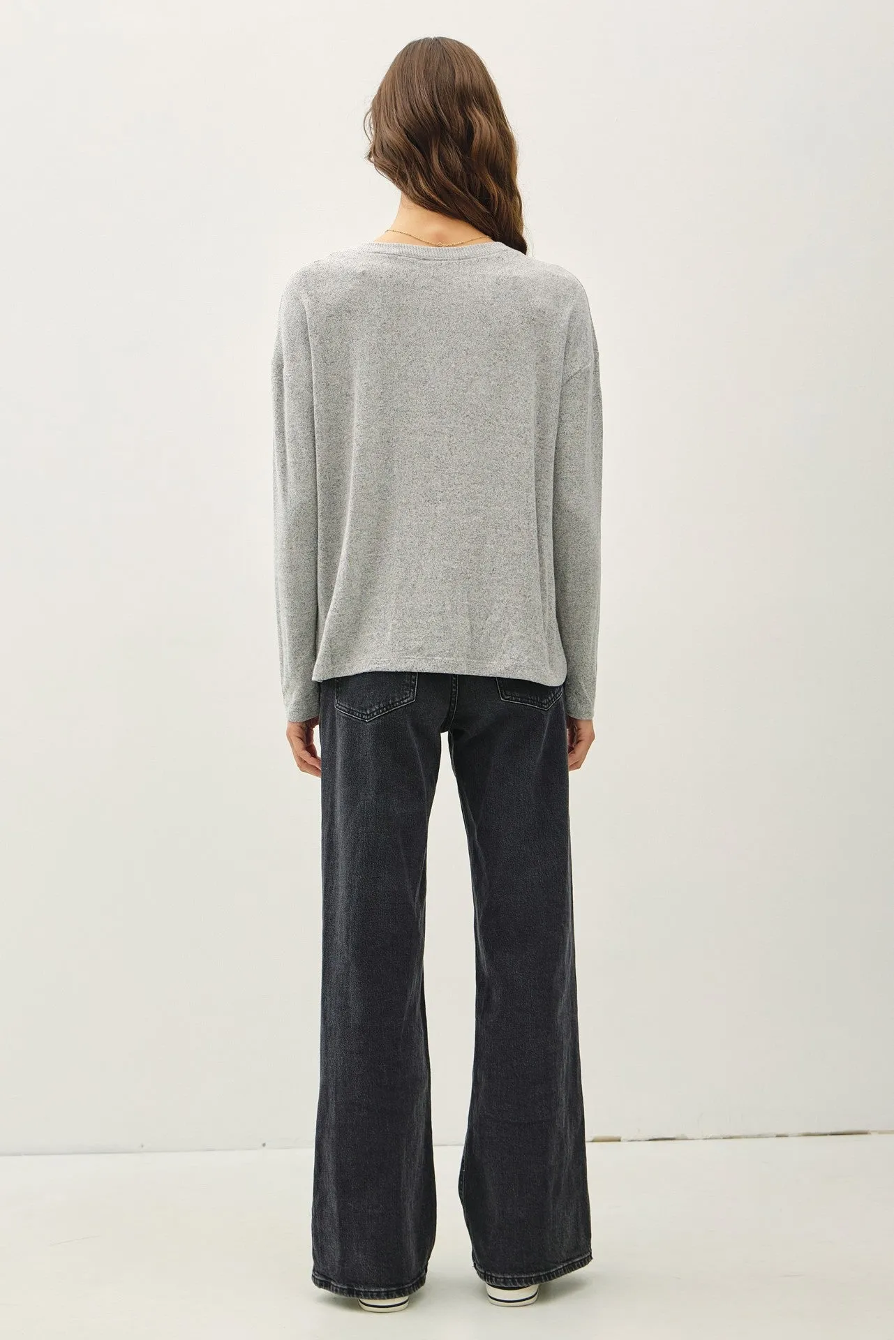 Heather Grey Brushed Knit Henley Top sold by Pinkblush product image thumbnail 4