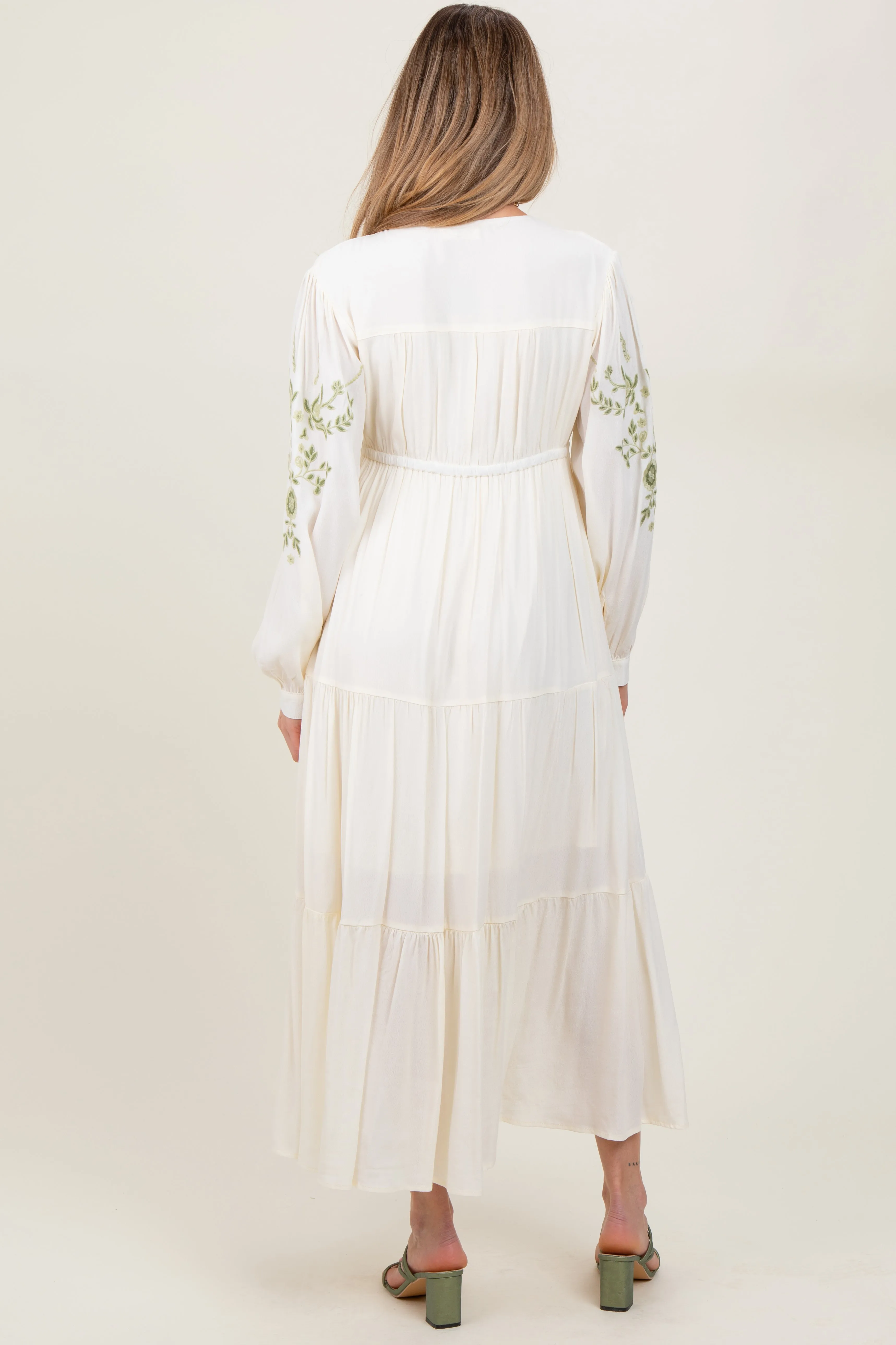 Cream Embroidered Long Sleeve Maternity Maxi Dress sold by Pinkblush product image thumbnail 4