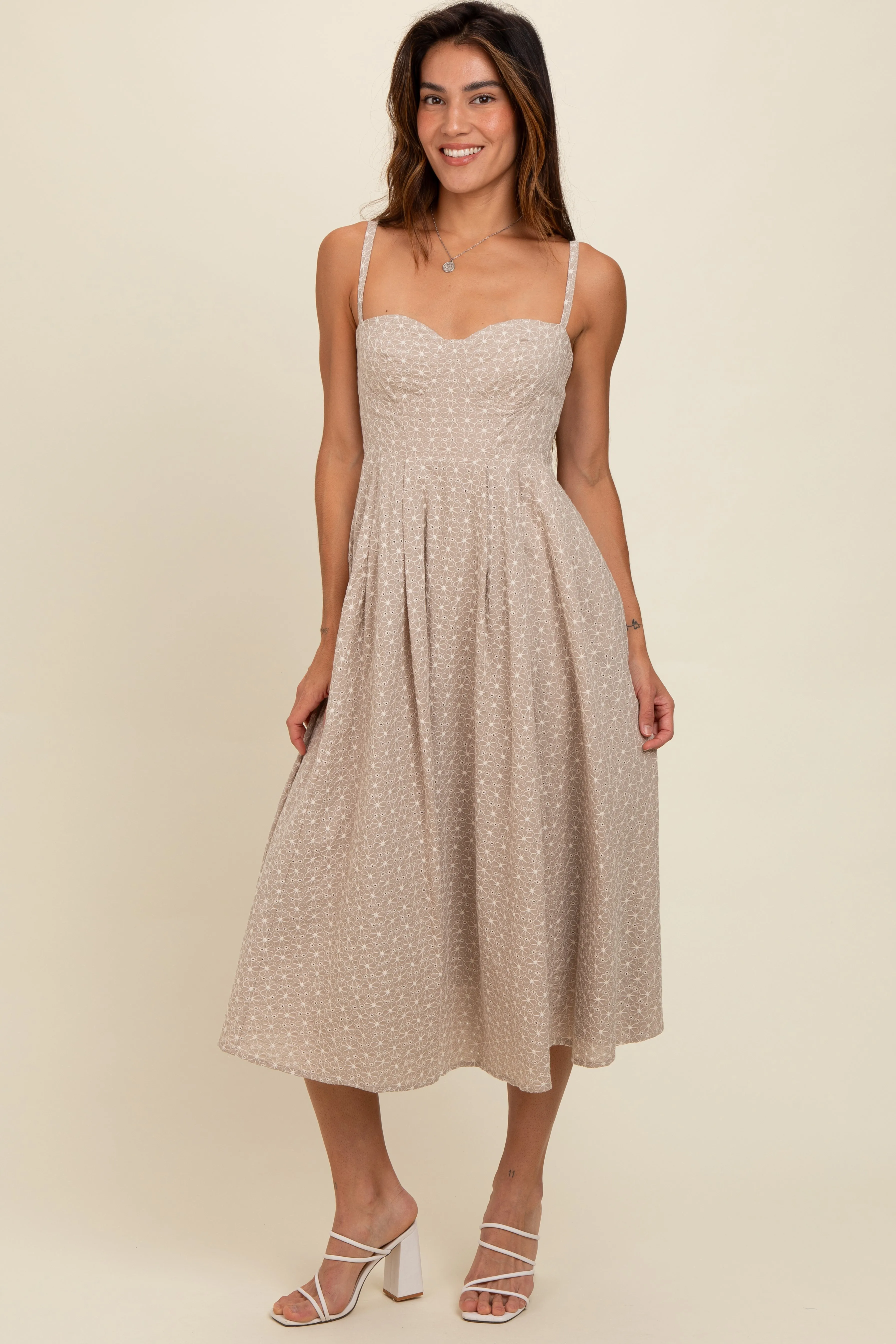 Beige Floral Embroidered Maxi Dress sold by Pinkblush