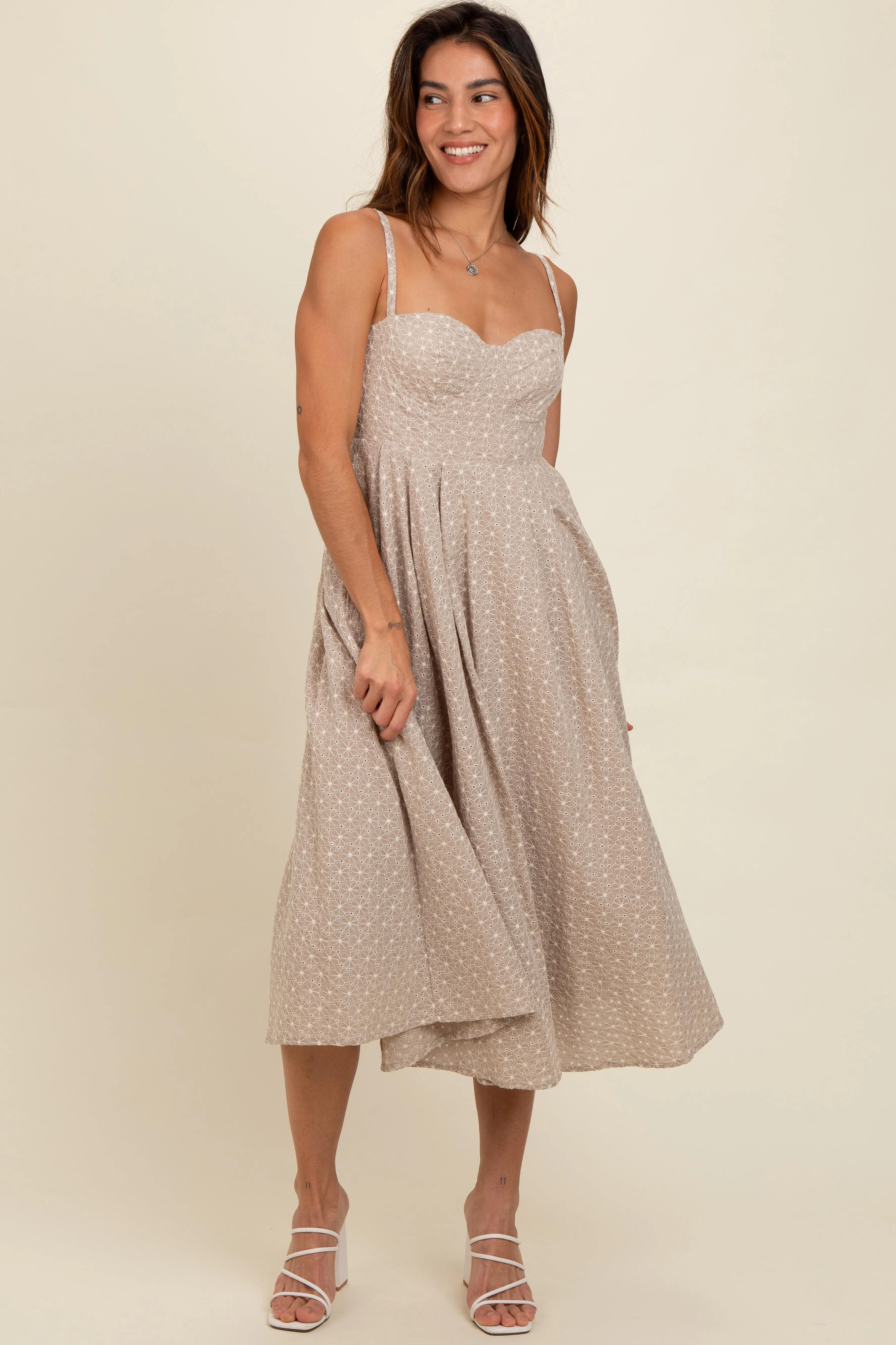 Beige Floral Embroidered Maxi Dress sold by Pinkblush product image thumbnail 2