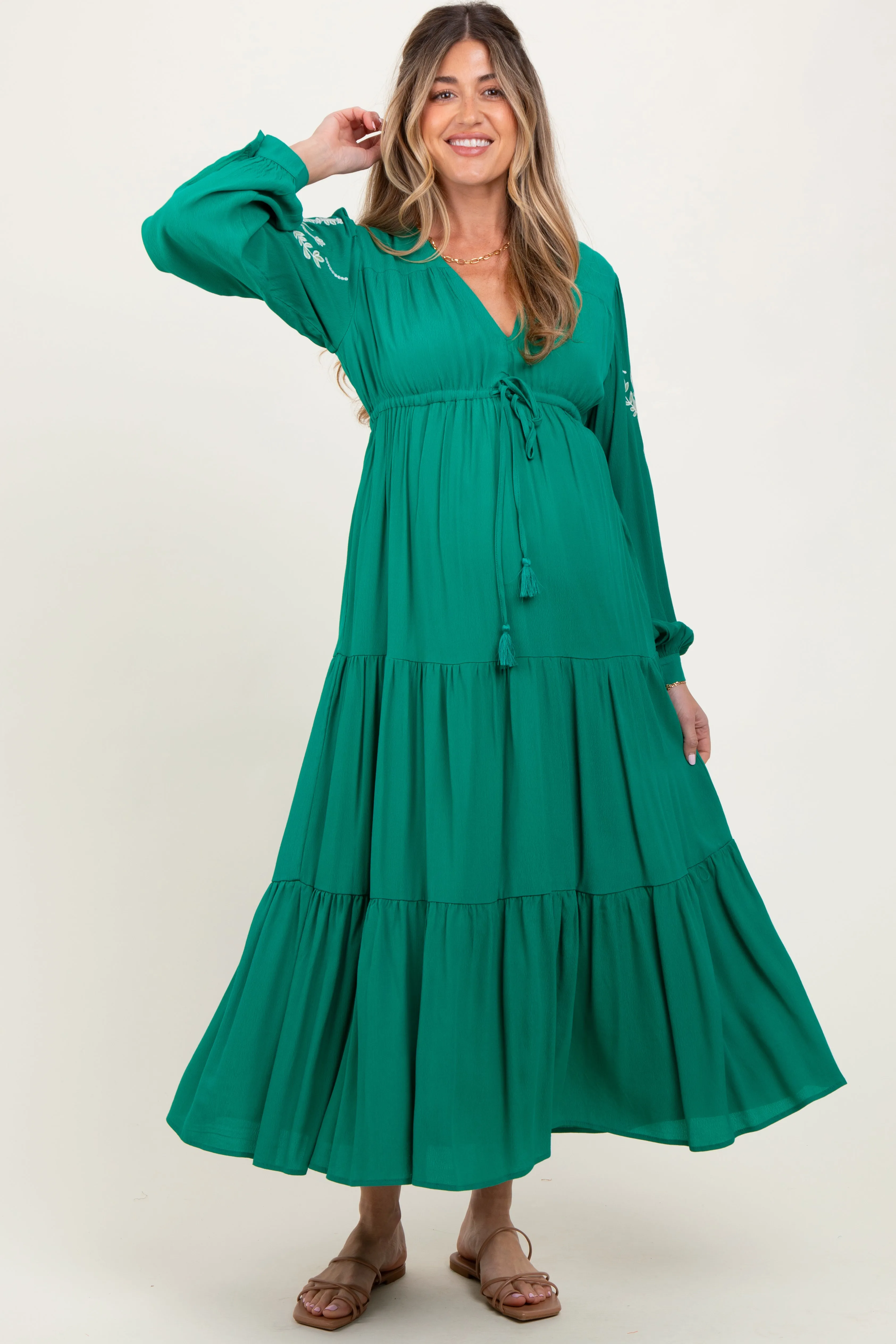 Jade Embroidered Long Sleeve Maternity Maxi Dress sold by Pinkblush product image thumbnail 2