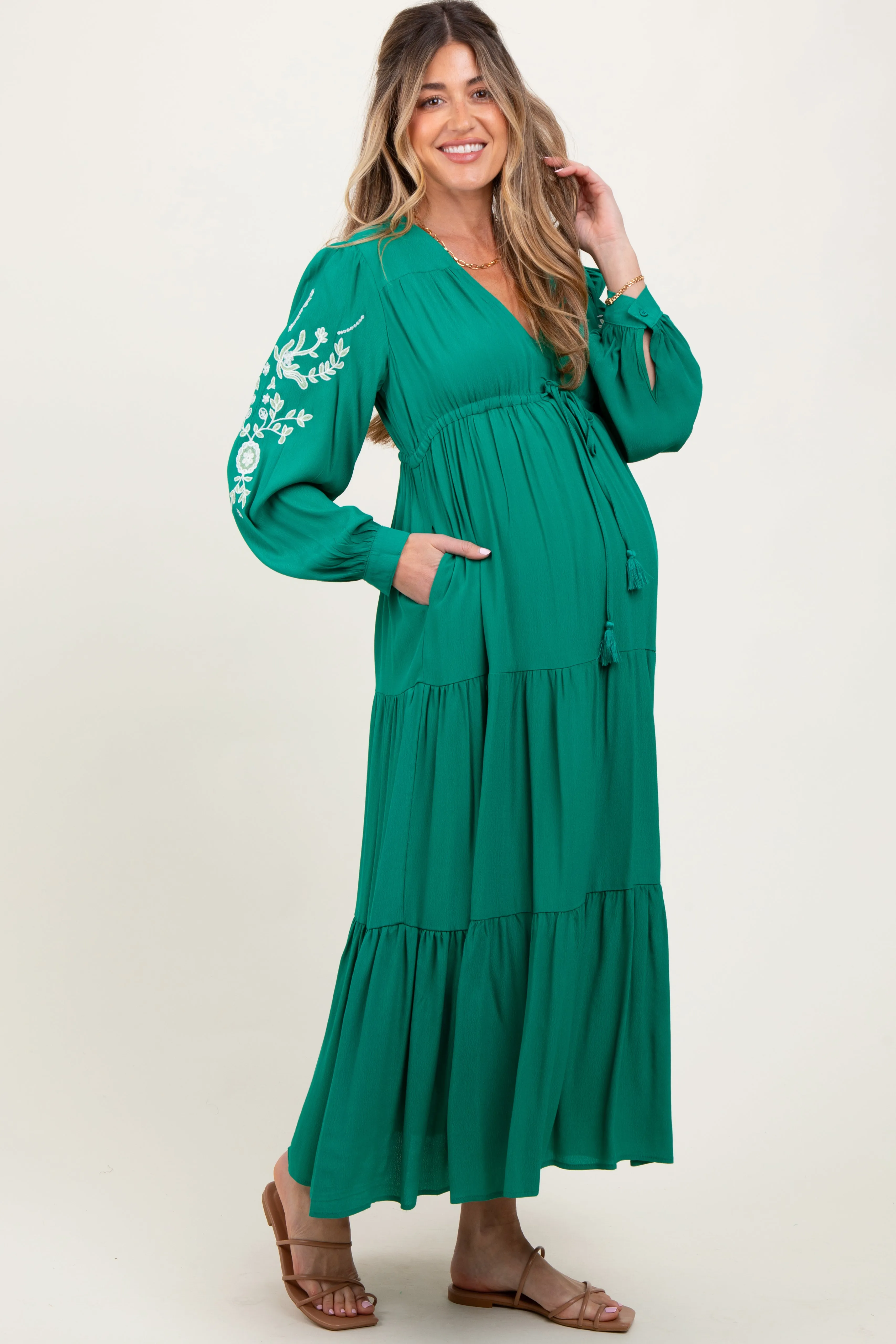 Jade Embroidered Long Sleeve Maternity Maxi Dress sold by Pinkblush product image thumbnail 3
