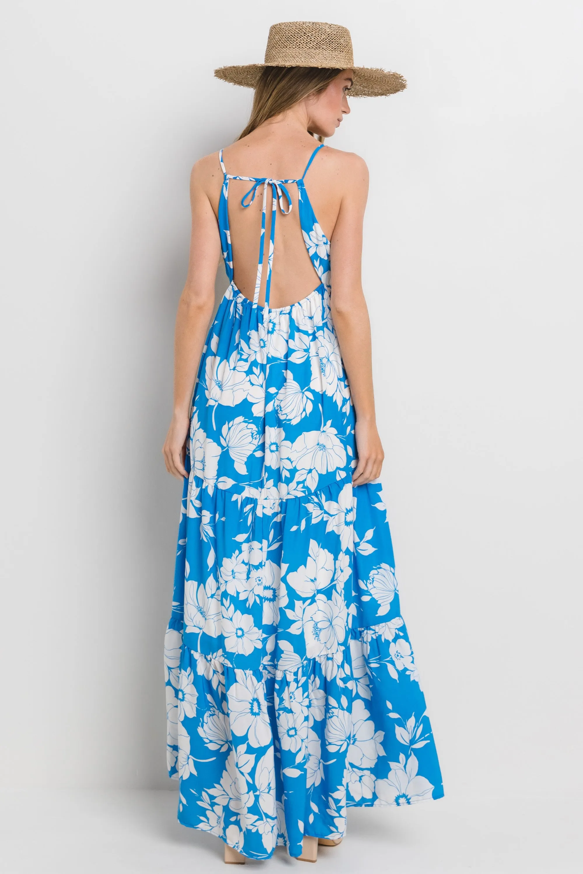 Royal Tropical Floral Open Back Maxi Dress sold by Pinkblush product image thumbnail 4