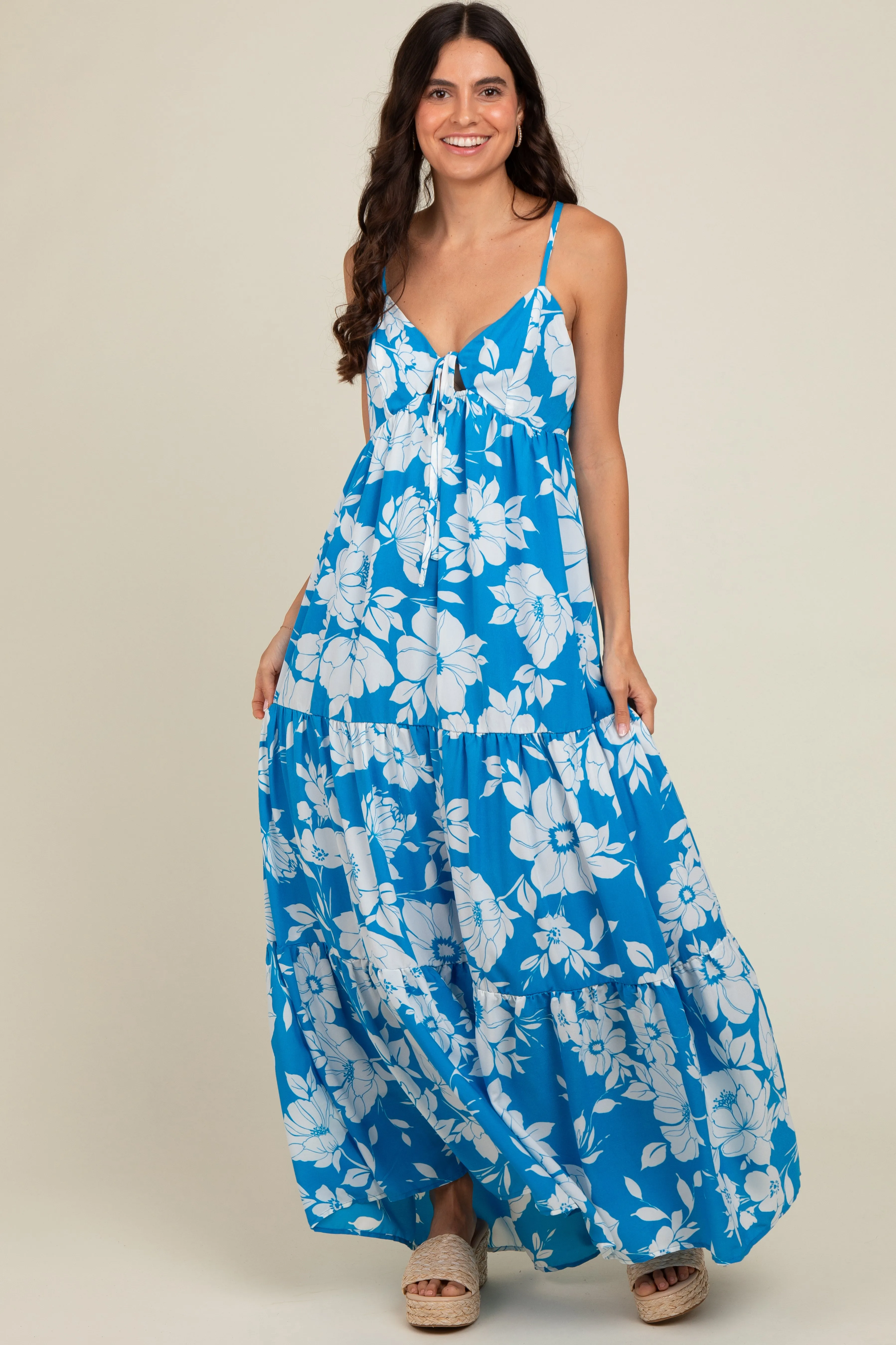 Royal Tropical Floral Open Back Maxi Dress sold by Pinkblush product image thumbnail 5