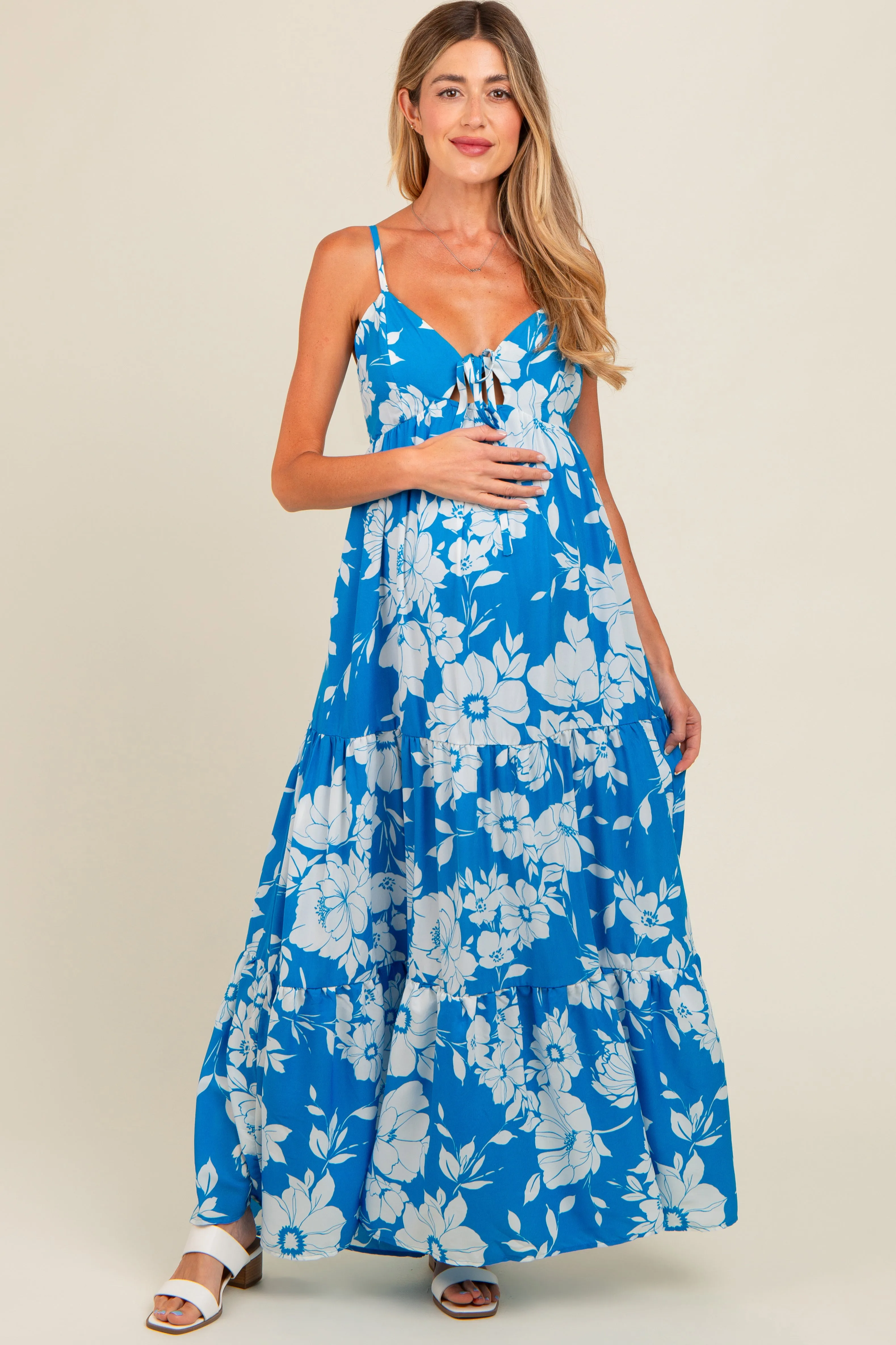 Royal Tropical Floral Open Back Maternity Maxi Dress sold by Pinkblush product image thumbnail 2