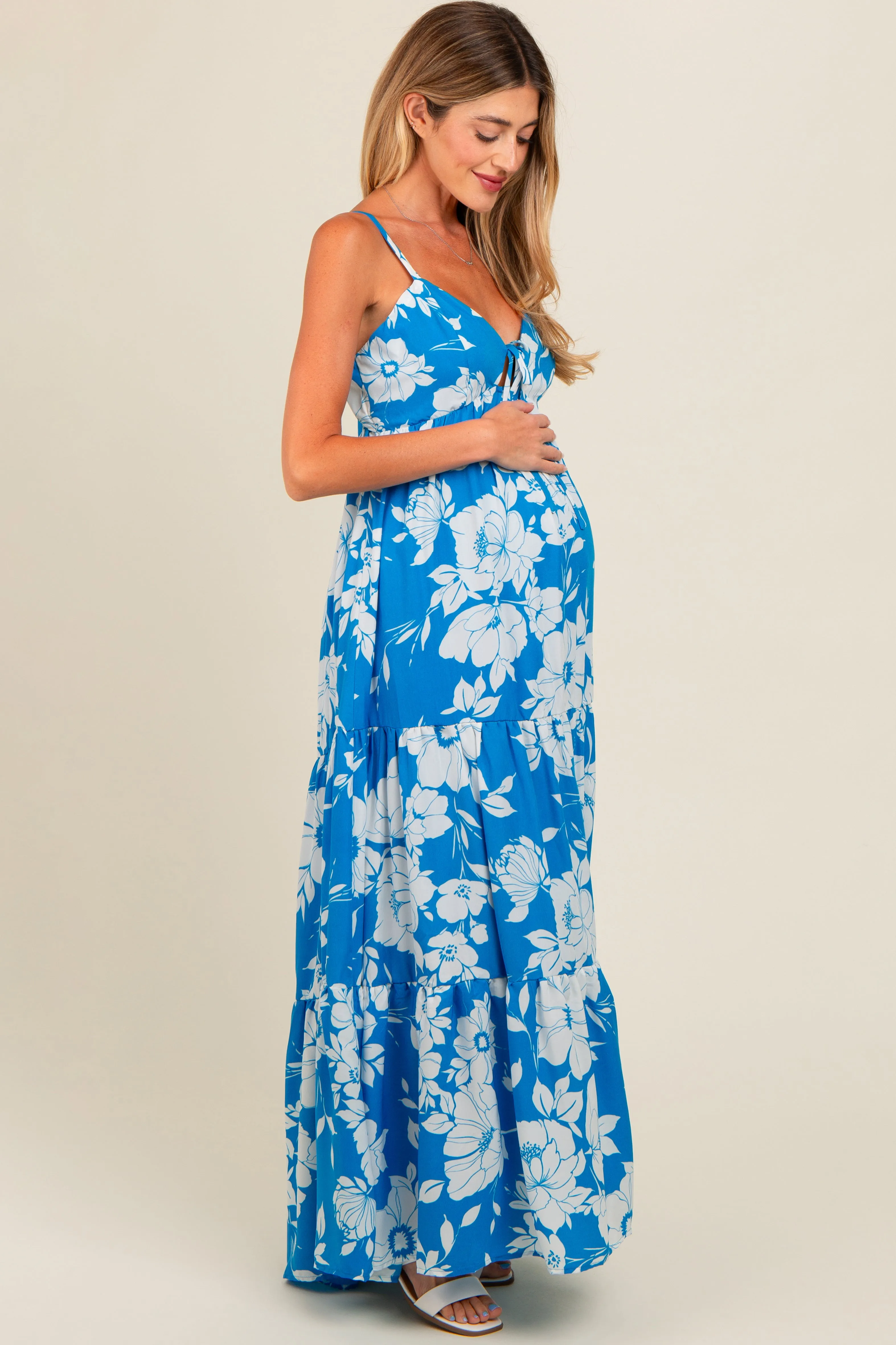 Royal Tropical Floral Open Back Maternity Maxi Dress sold by Pinkblush product image thumbnail 3