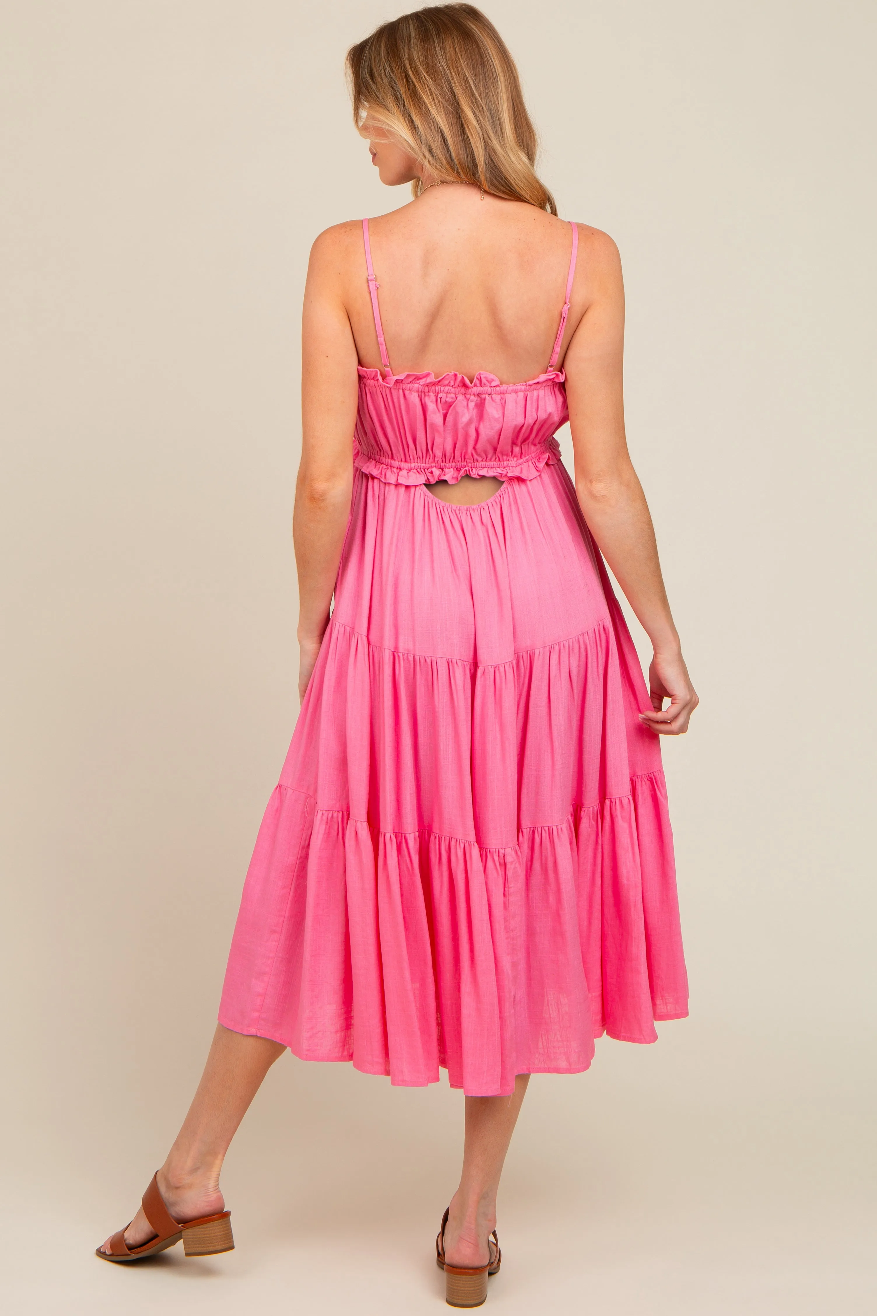 Fuchsia Front Tie Cutout Tiered Maternity Midi Dress sold by Pinkblush product image thumbnail 3