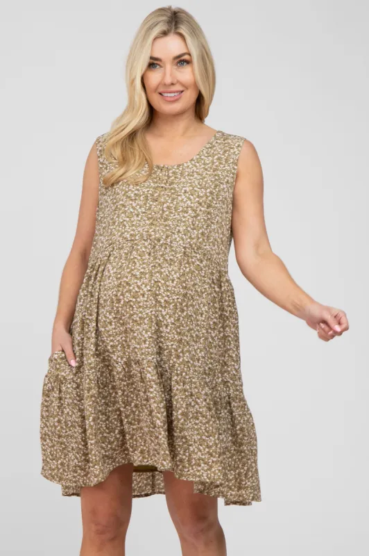 Light Olive Ditsy Floral Button Front Maternity Dress sold by Pinkblush