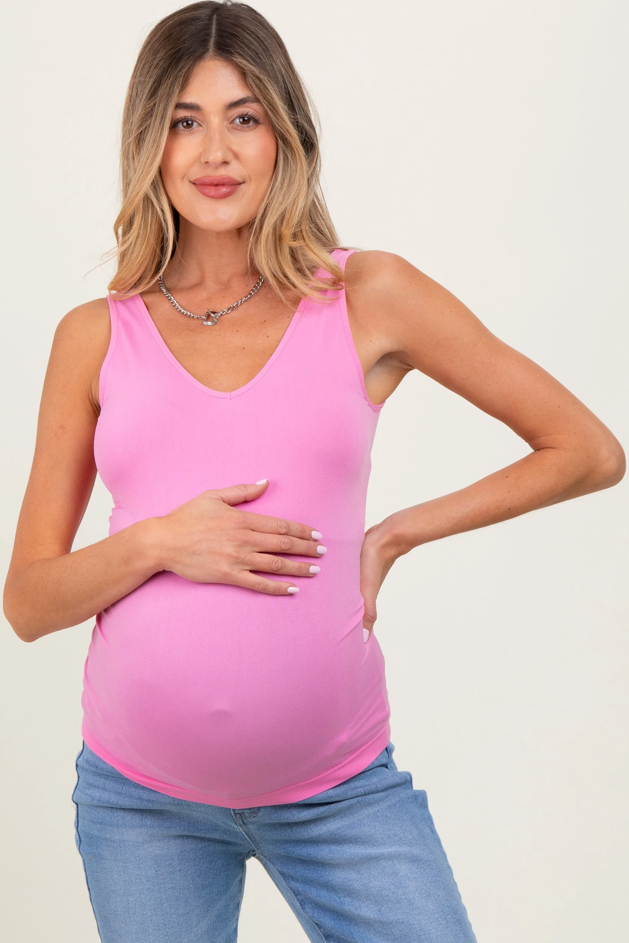 Pink Sleeveless Fitted Maternity Tank Top sold by Pinkblush