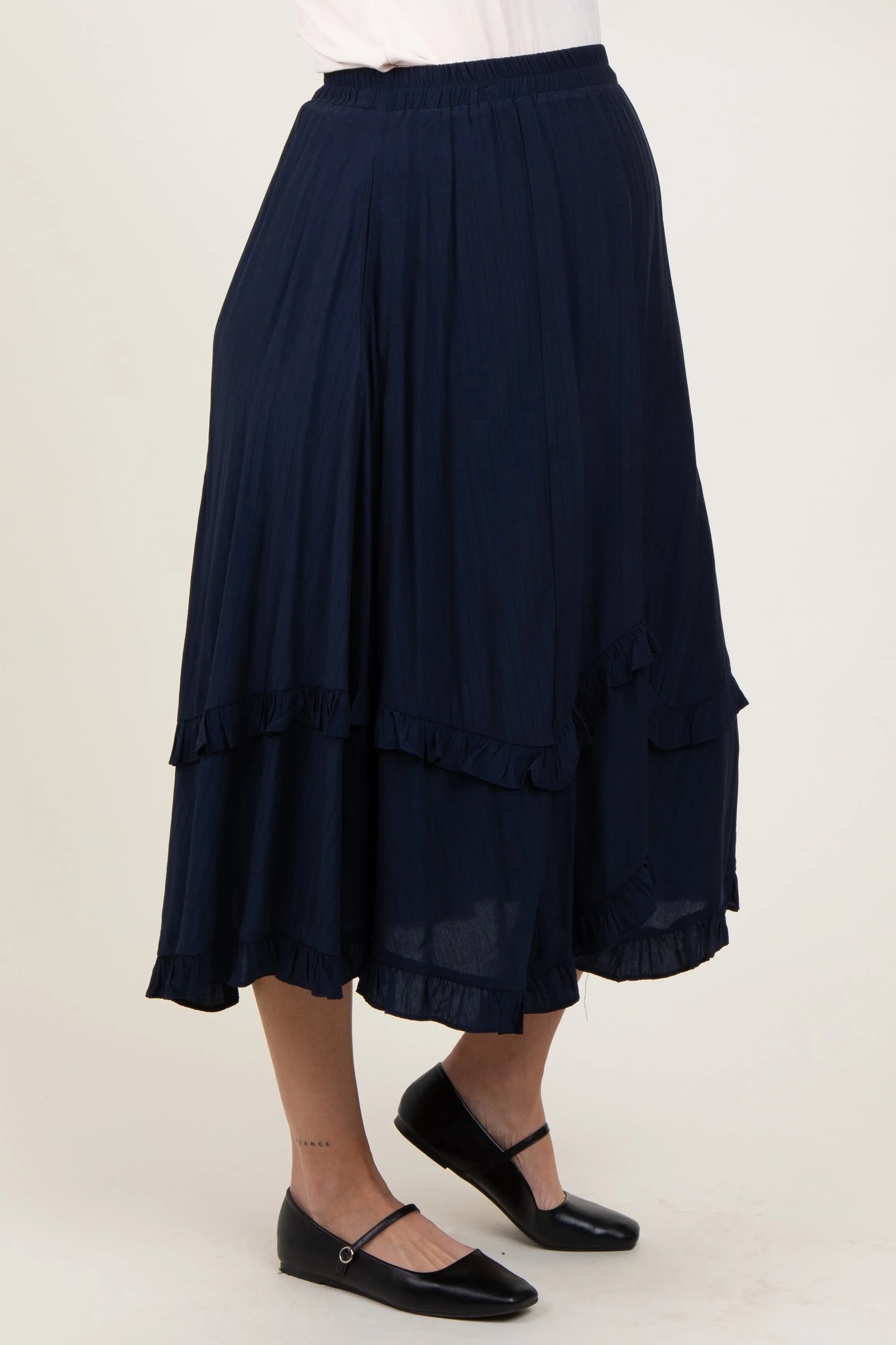 Navy Ruffle Tiered Maternity Midi Skirt sold by Pinkblush product image thumbnail 4