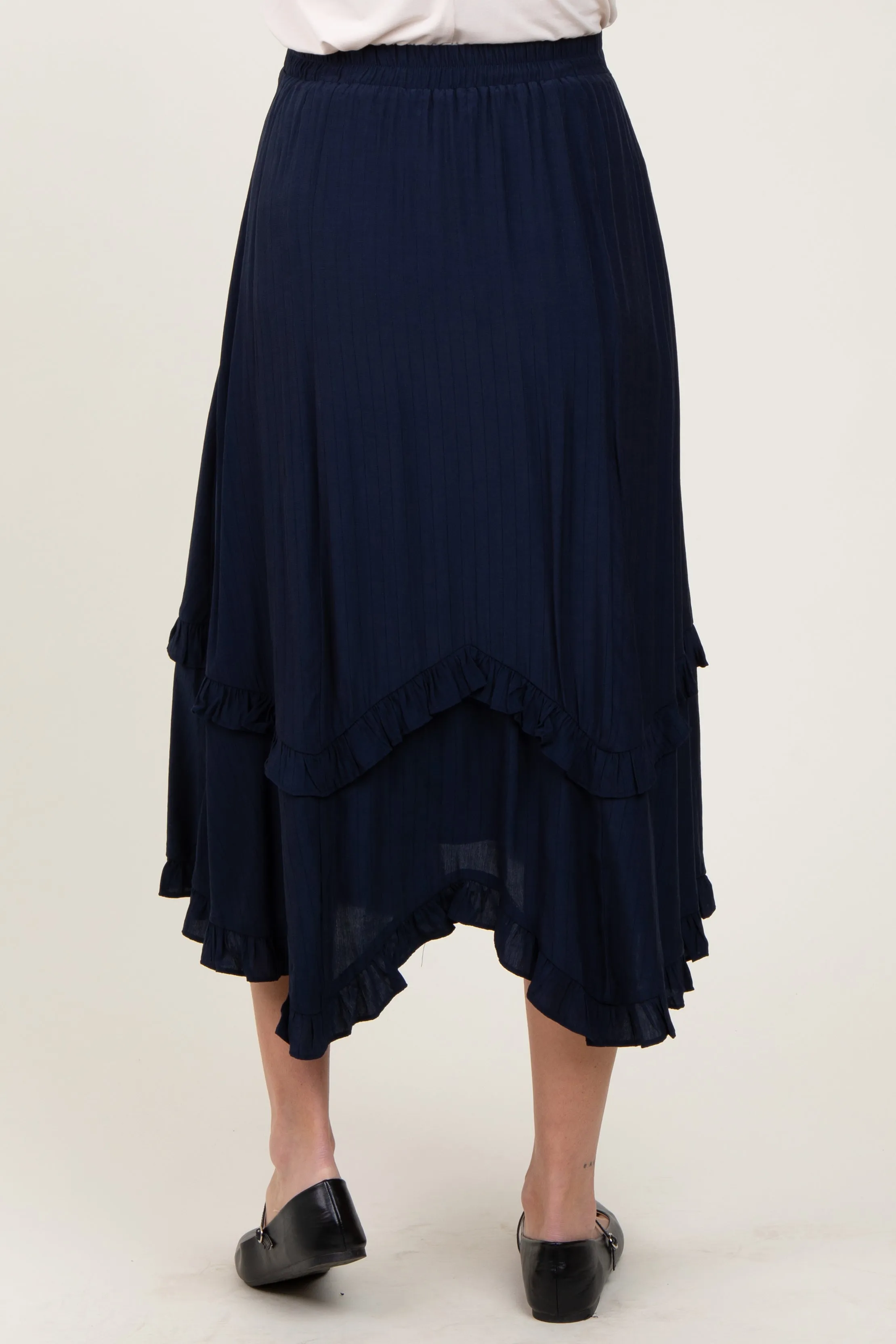 Navy Ruffle Tiered Maternity Midi Skirt sold by Pinkblush product image thumbnail 5