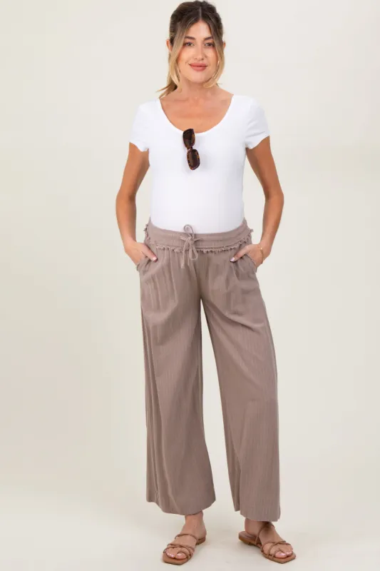 Mocha Striped Drawstring Linen Blend Maternity Wide Leg Pants sold by Pinkblush