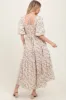 Ivory Floral Smocked Hi-Low Puff Sleeve Maxi Dress sold by Pinkblush