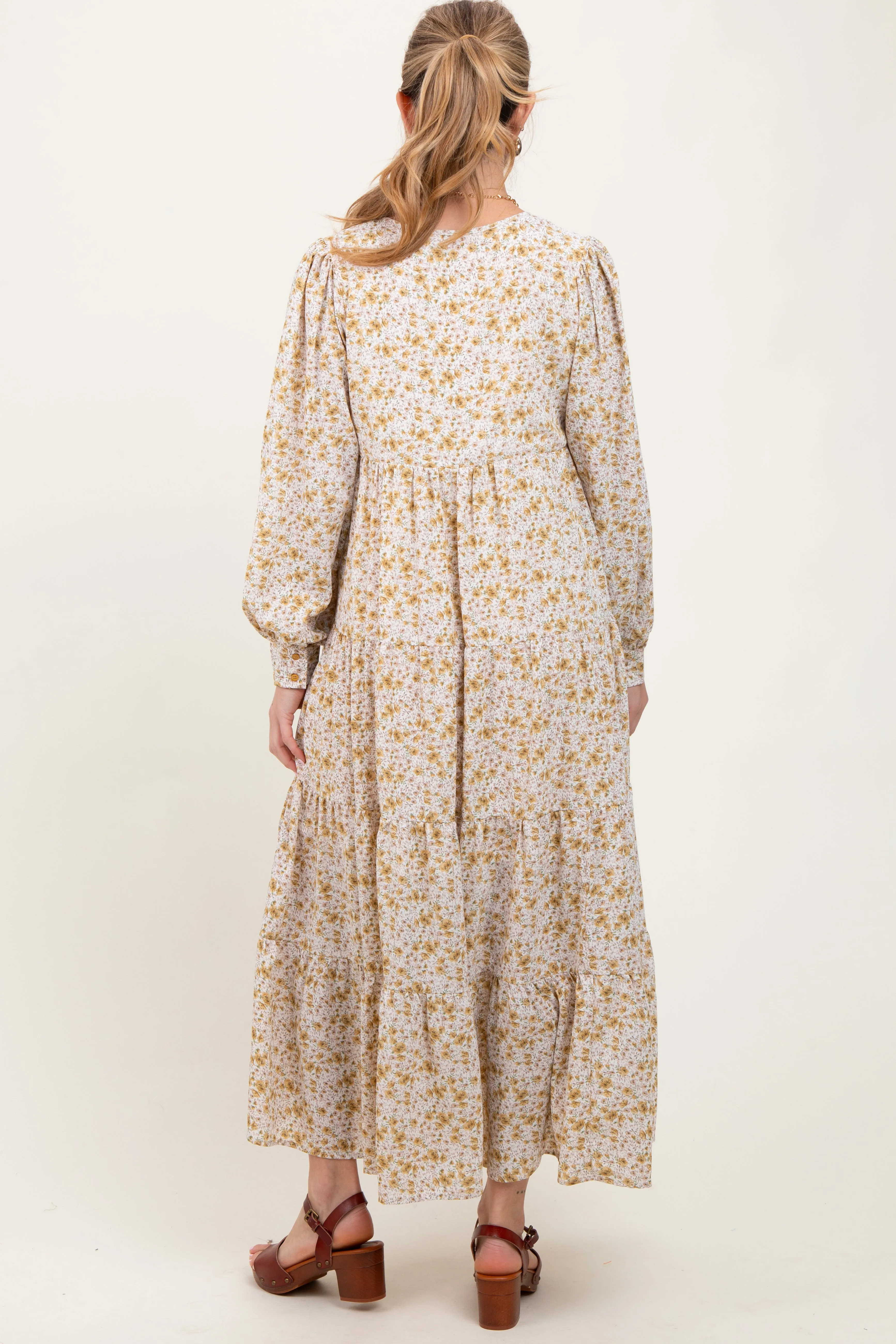 Yellow Printed Tiered Maternity Maxi Dress sold by Pinkblush product image thumbnail 3