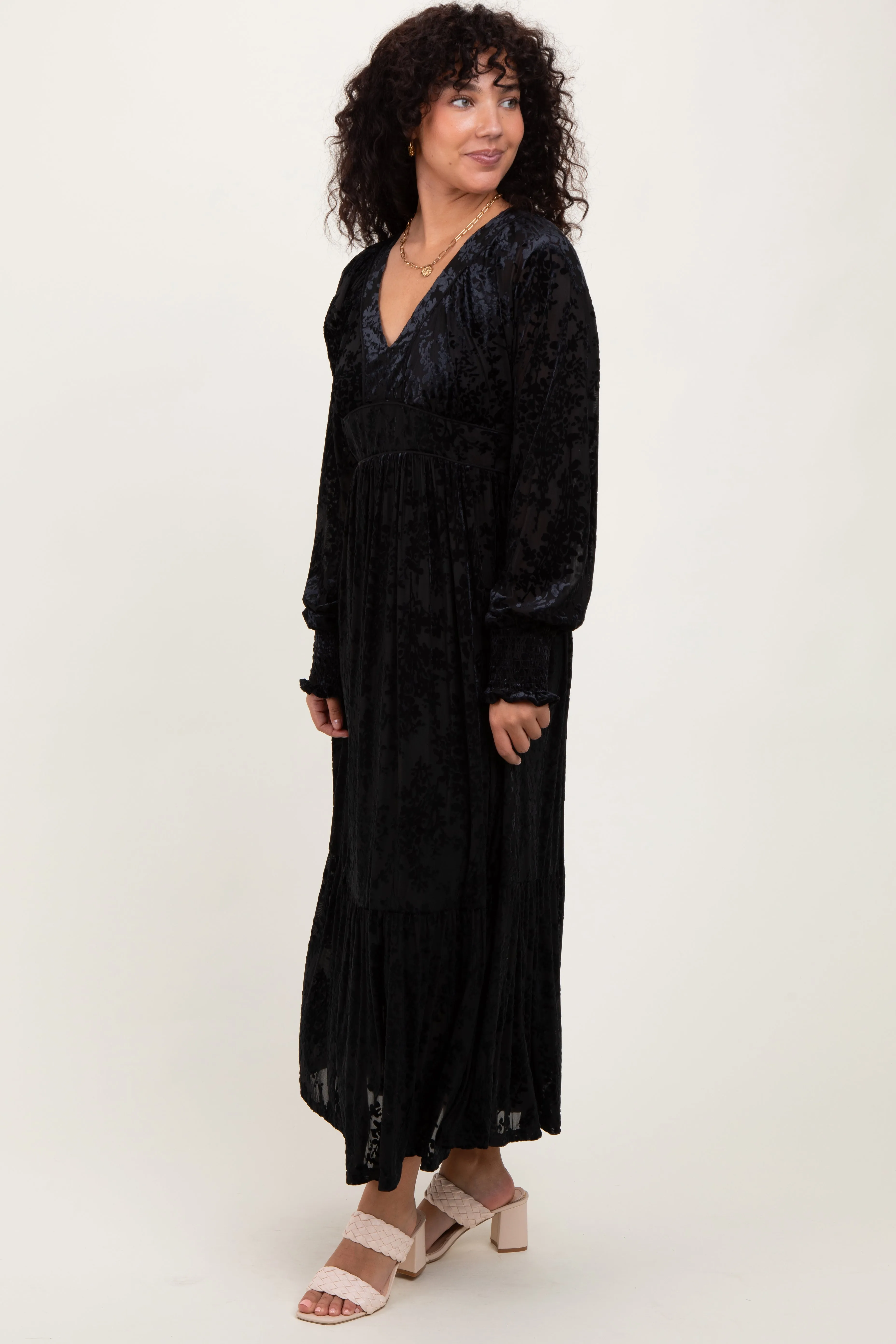 Black Floral Velvet Overlay Maxi Dress sold by Pinkblush product image thumbnail 2