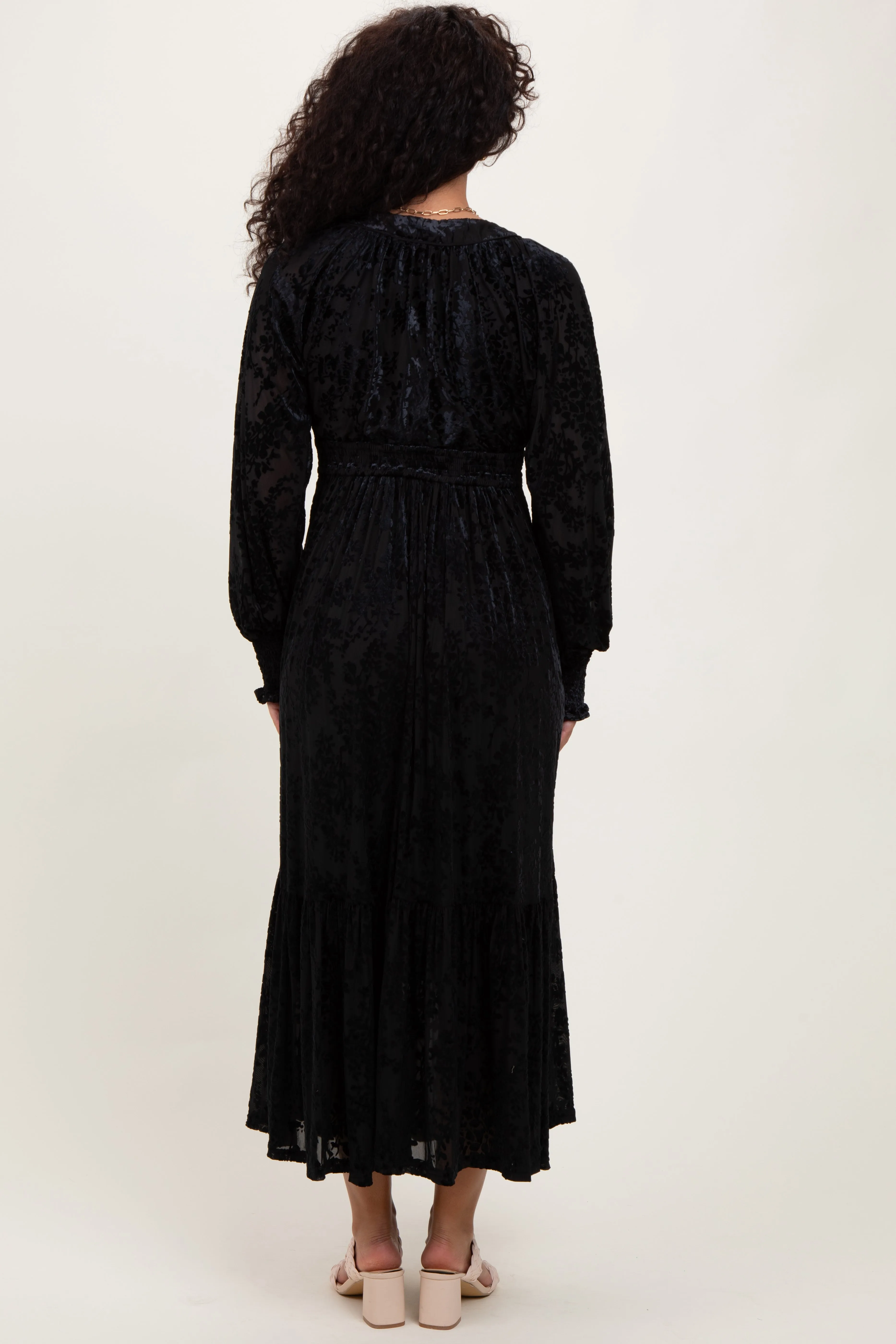 Black Floral Velvet Overlay Maxi Dress sold by Pinkblush product image thumbnail 3