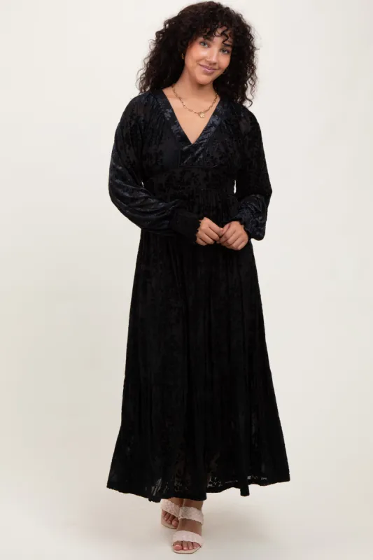 Black Floral Velvet Overlay Maxi Dress sold by Pinkblush