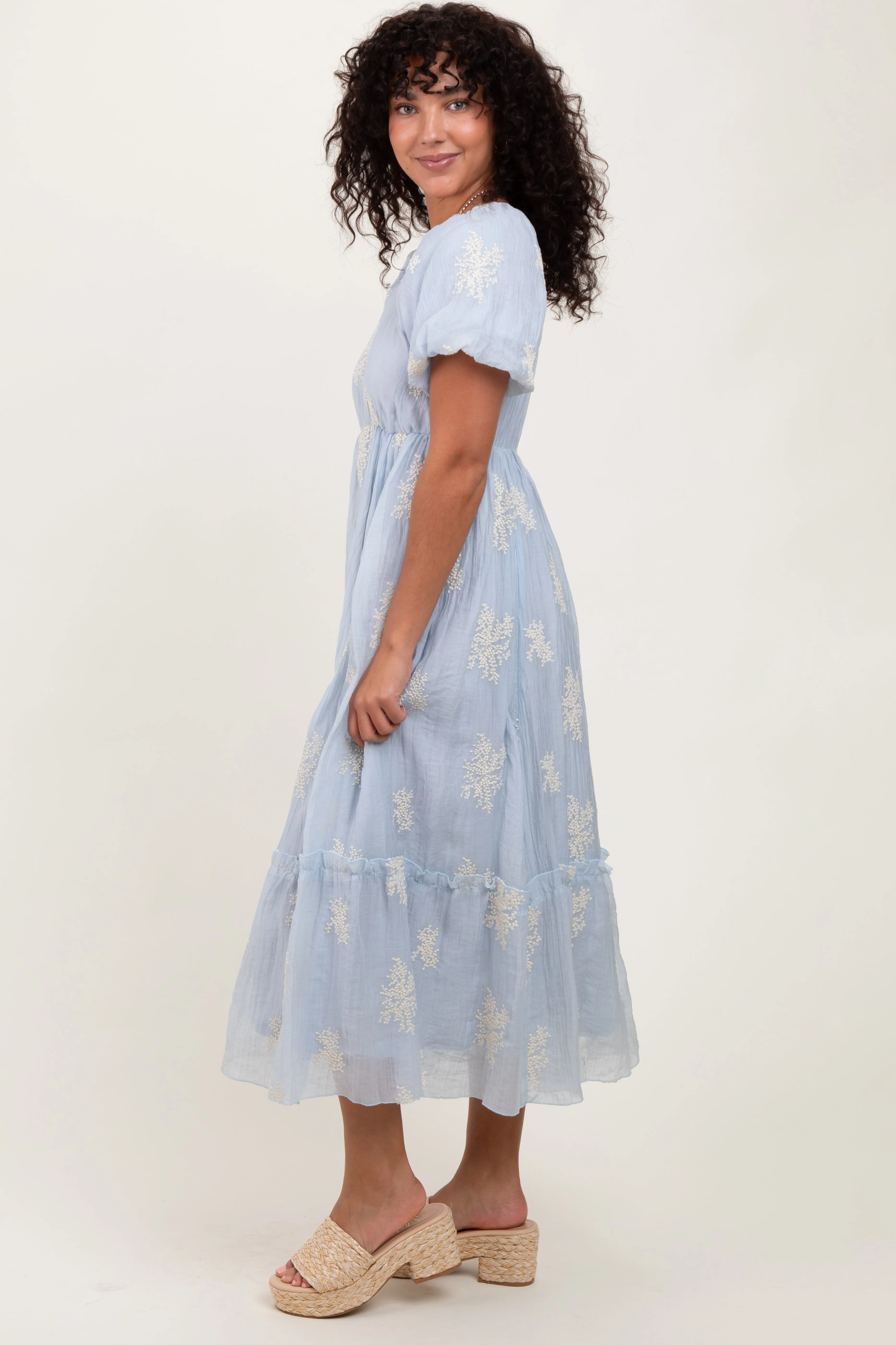 Light Blue Floral Print Ruffle Hem Midi Dress sold by Pinkblush product image thumbnail 2