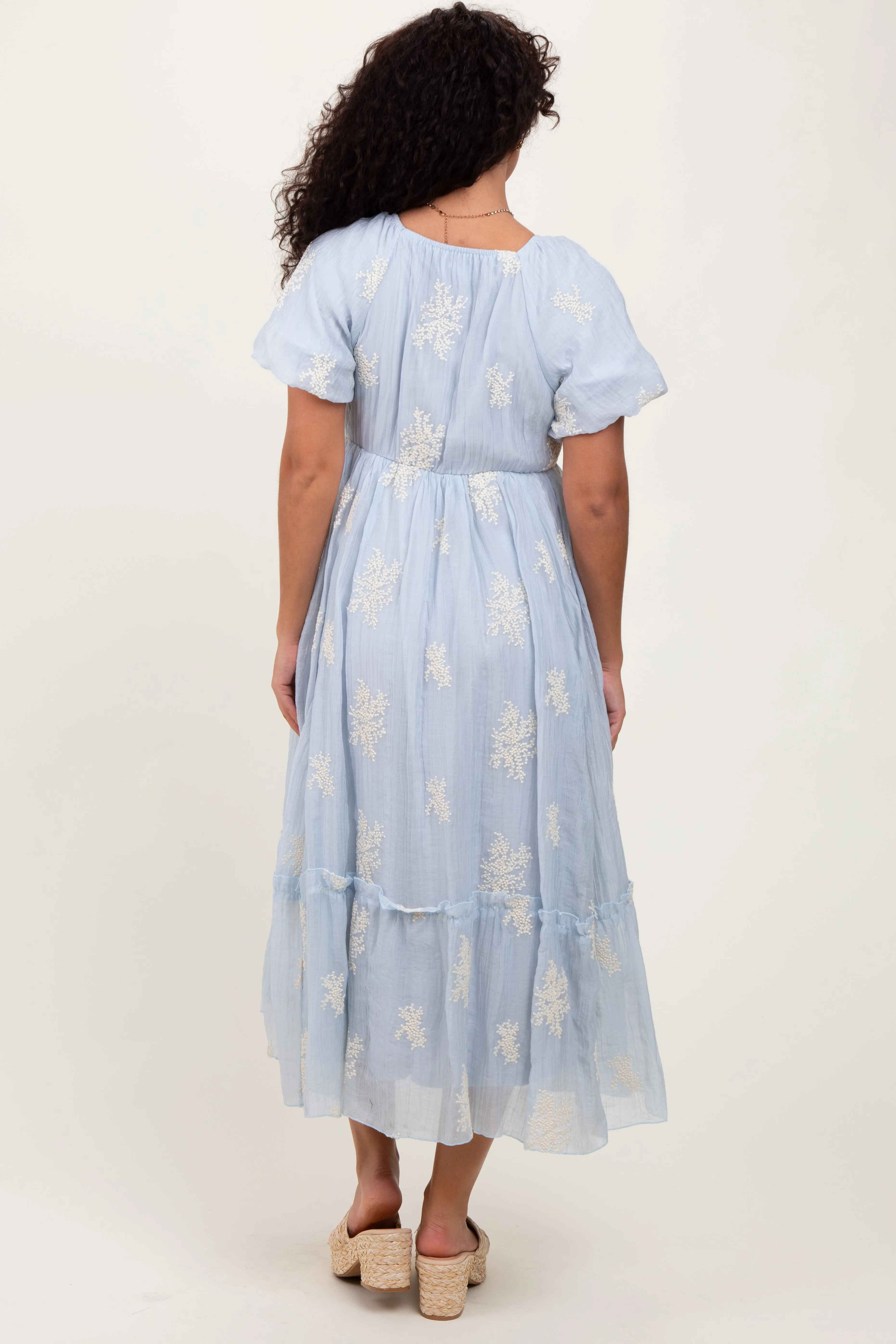 Light Blue Floral Print Ruffle Hem Midi Dress sold by Pinkblush product image thumbnail 3
