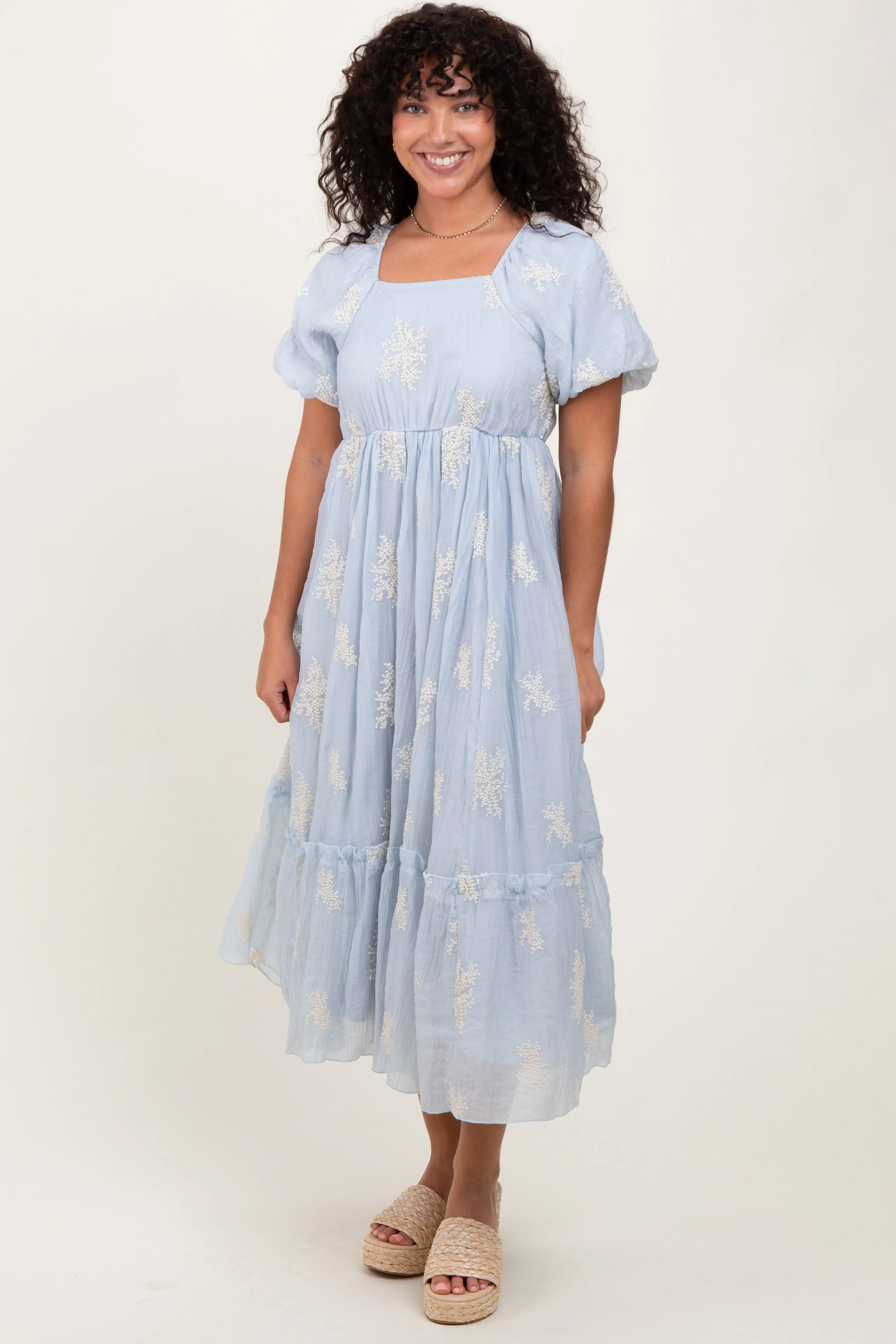 Light Blue Floral Print Ruffle Hem Midi Dress sold by Pinkblush