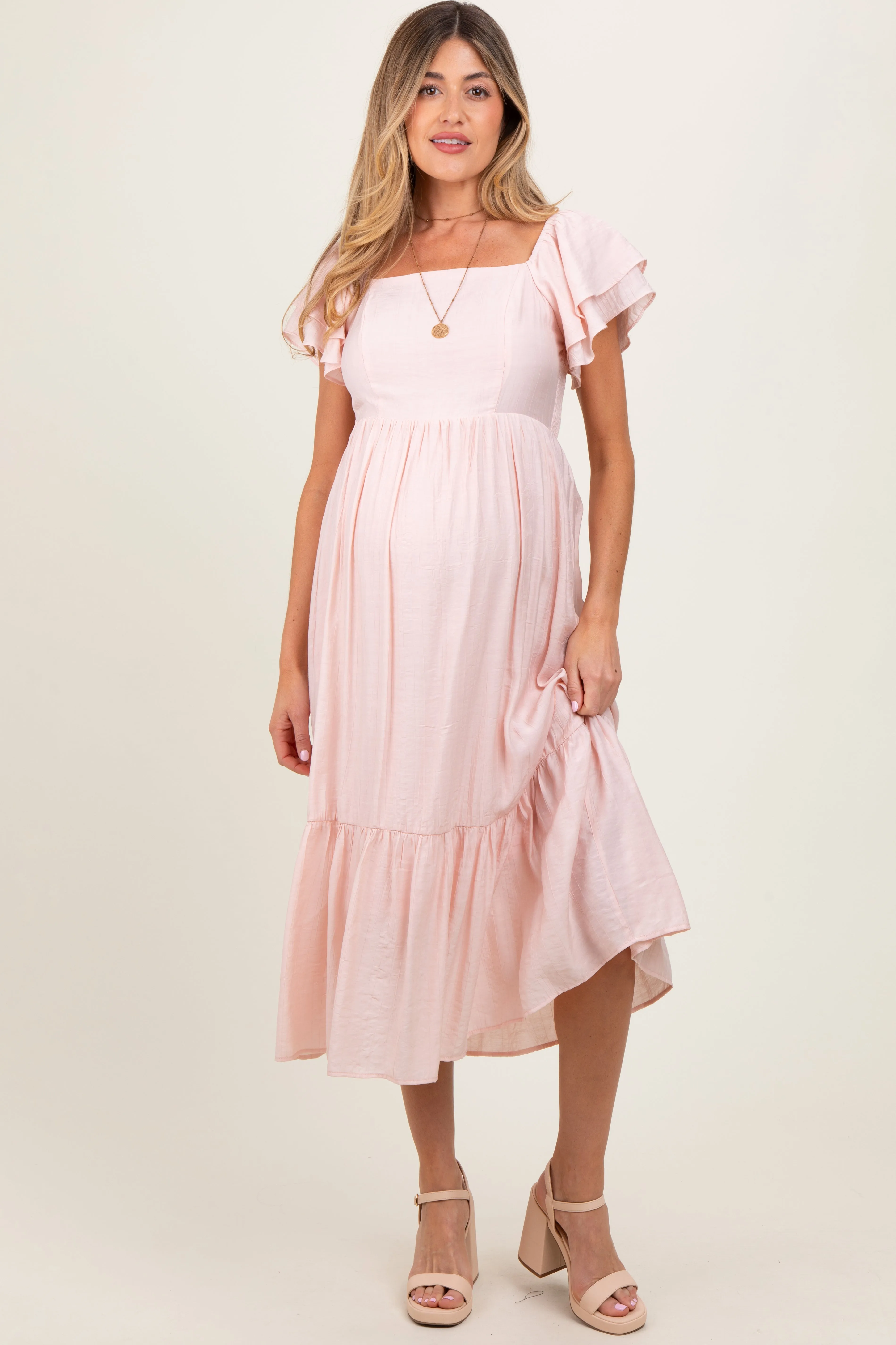 Light Pink Flutter Sleeve Maternity Midi Dress sold by Pinkblush product image thumbnail 2