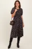Black Floral Puff Sleeve Smocked Midi Dress sold by Pinkblush