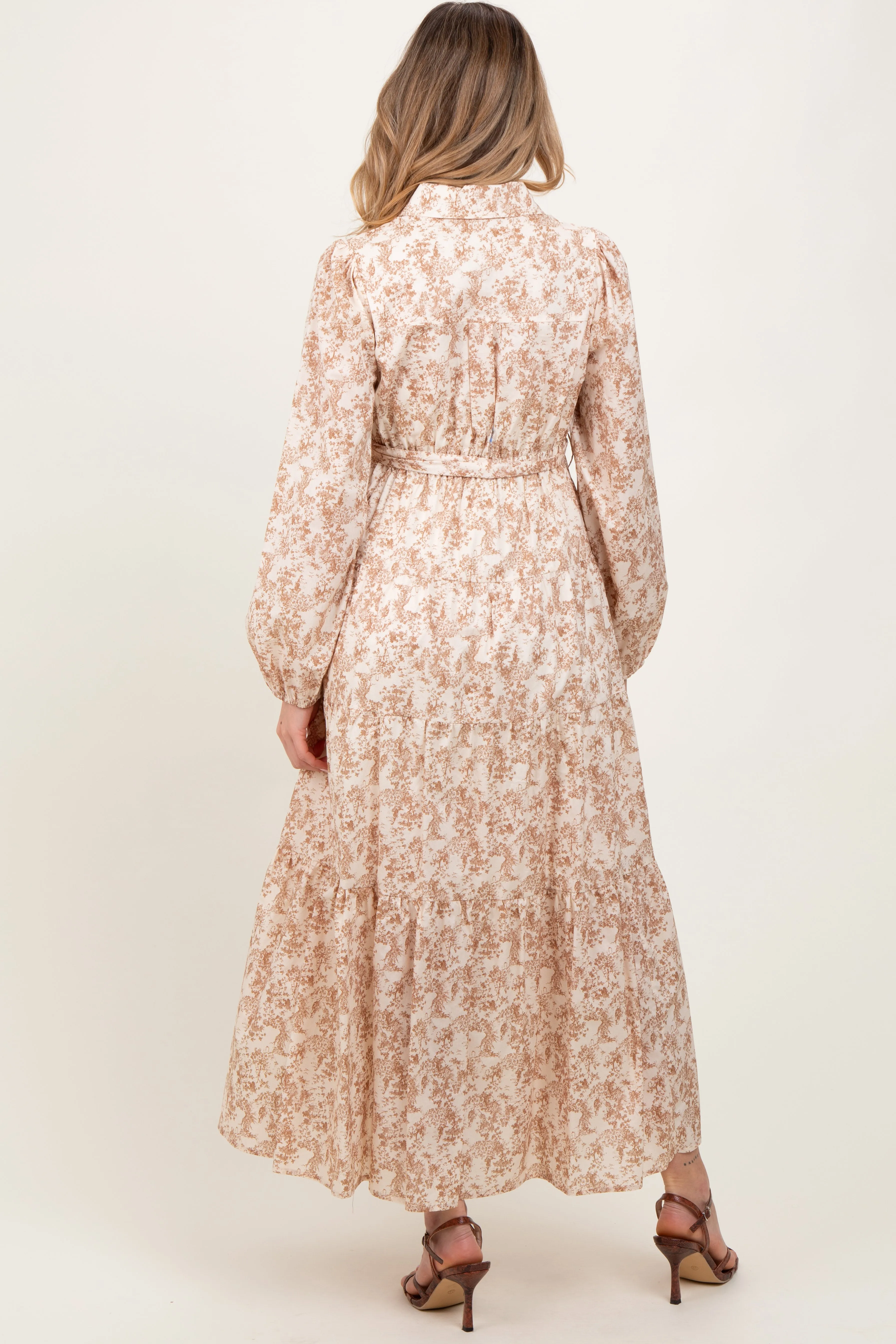Mocha Cotton Toile Print Button Down Maternity Maxi Dress sold by Pinkblush product image thumbnail 3