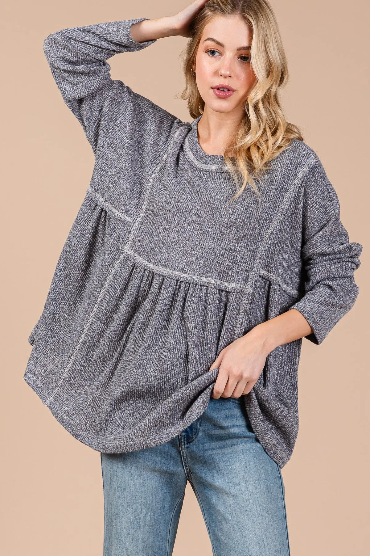 Charcoal Ribbed Brushed Knit Oversized Long Sleeve Maternity Top sold by Pinkblush product image thumbnail 5