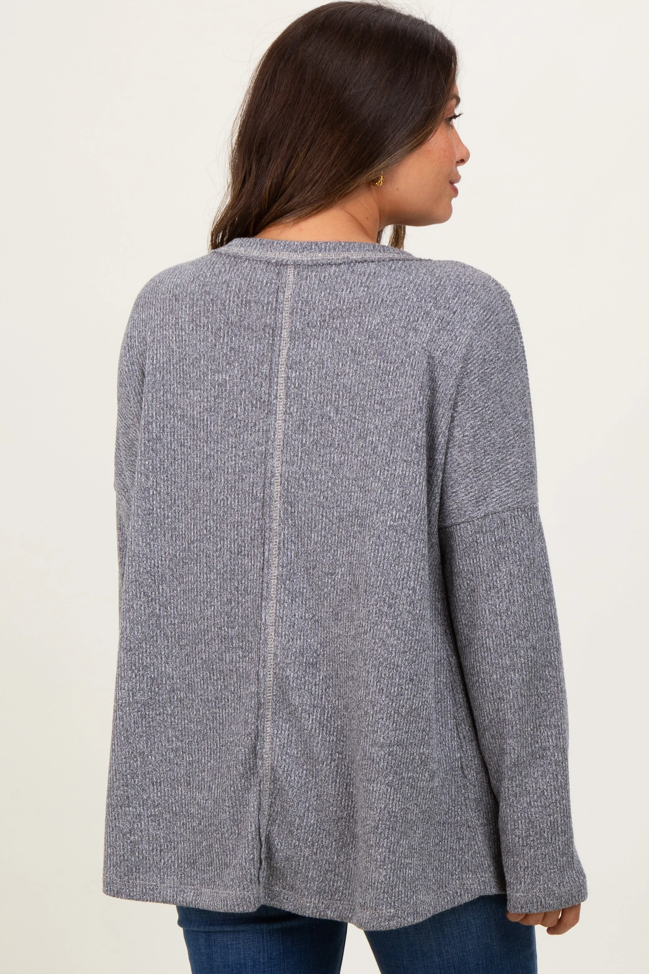 Charcoal Ribbed Brushed Knit Oversized Long Sleeve Maternity Top sold by Pinkblush product image thumbnail 4