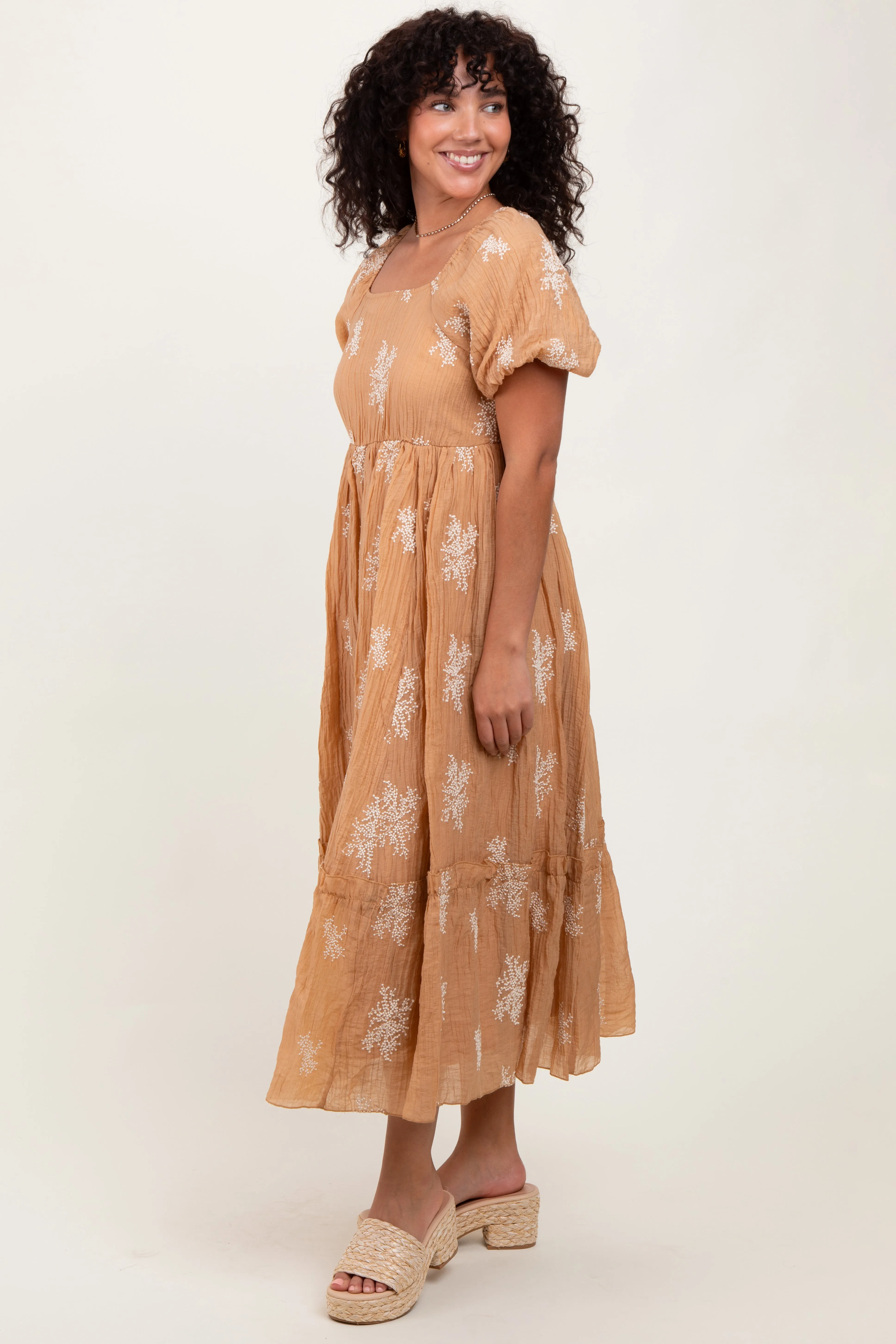 Camel Floral Print Ruffle Hem Midi Dress sold by Pinkblush product image thumbnail 2