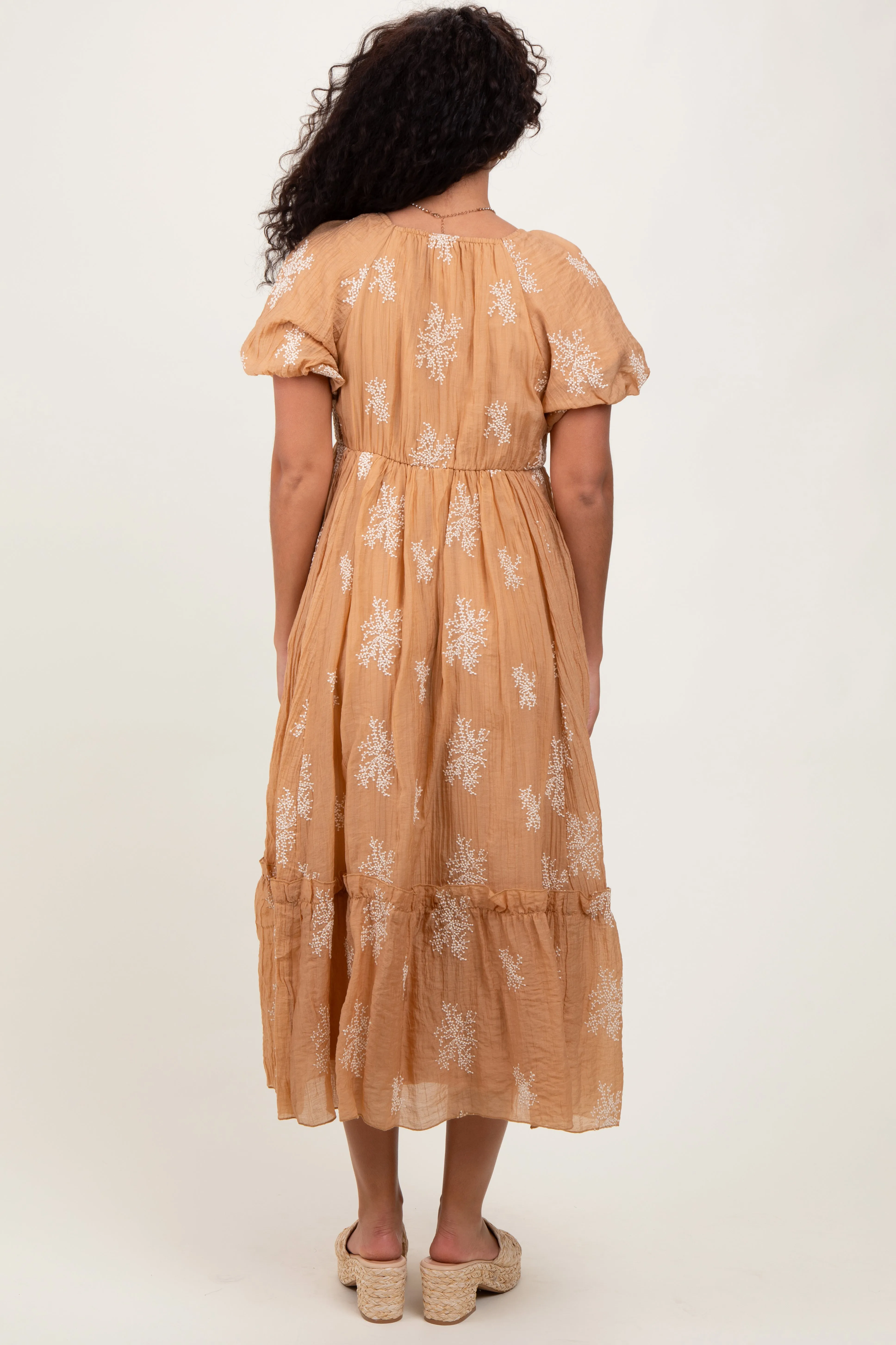 Camel Floral Print Ruffle Hem Midi Dress sold by Pinkblush product image thumbnail 3