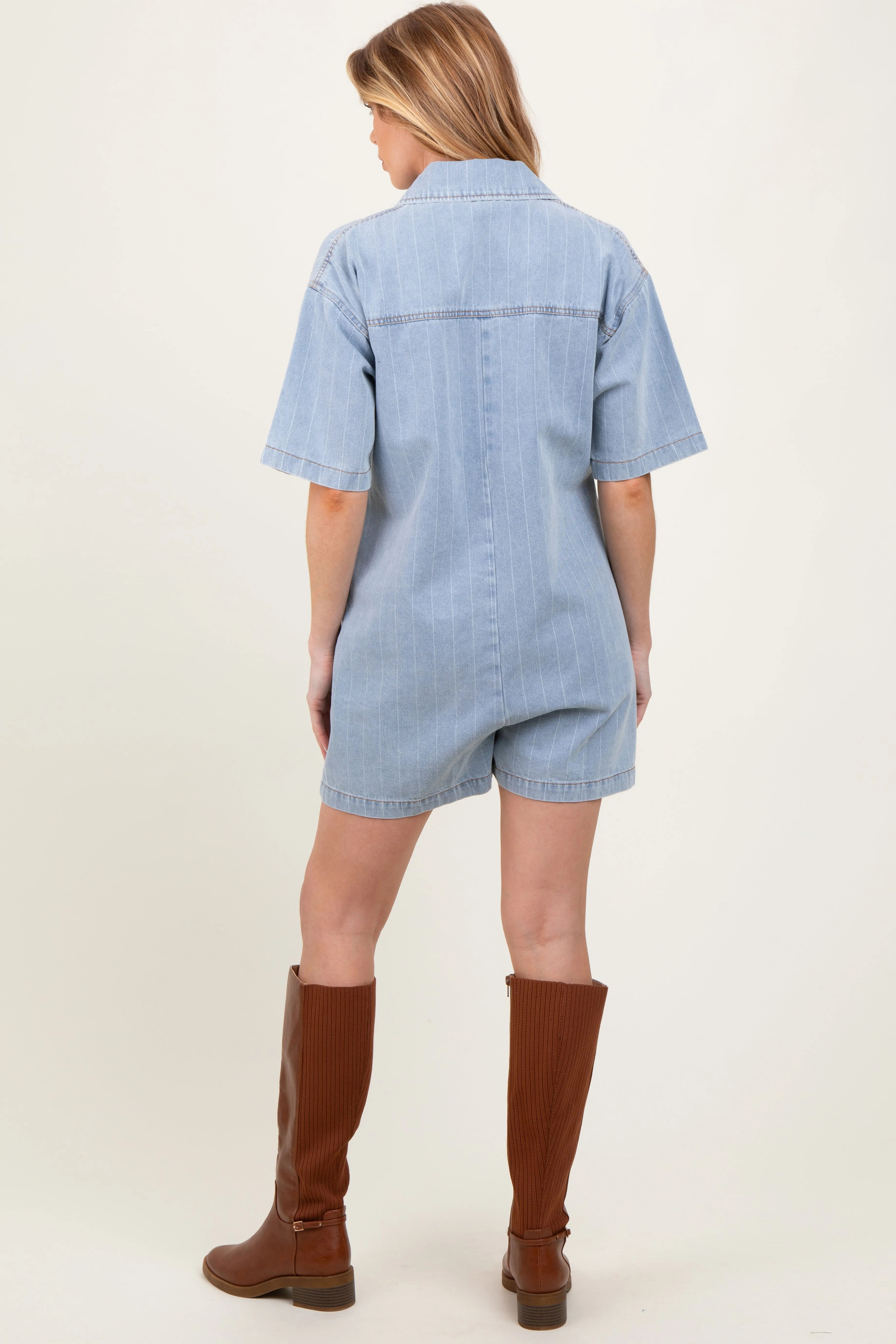 Blue Denim Striped Short Sleeve Maternity Romper sold by Pinkblush product image thumbnail 4
