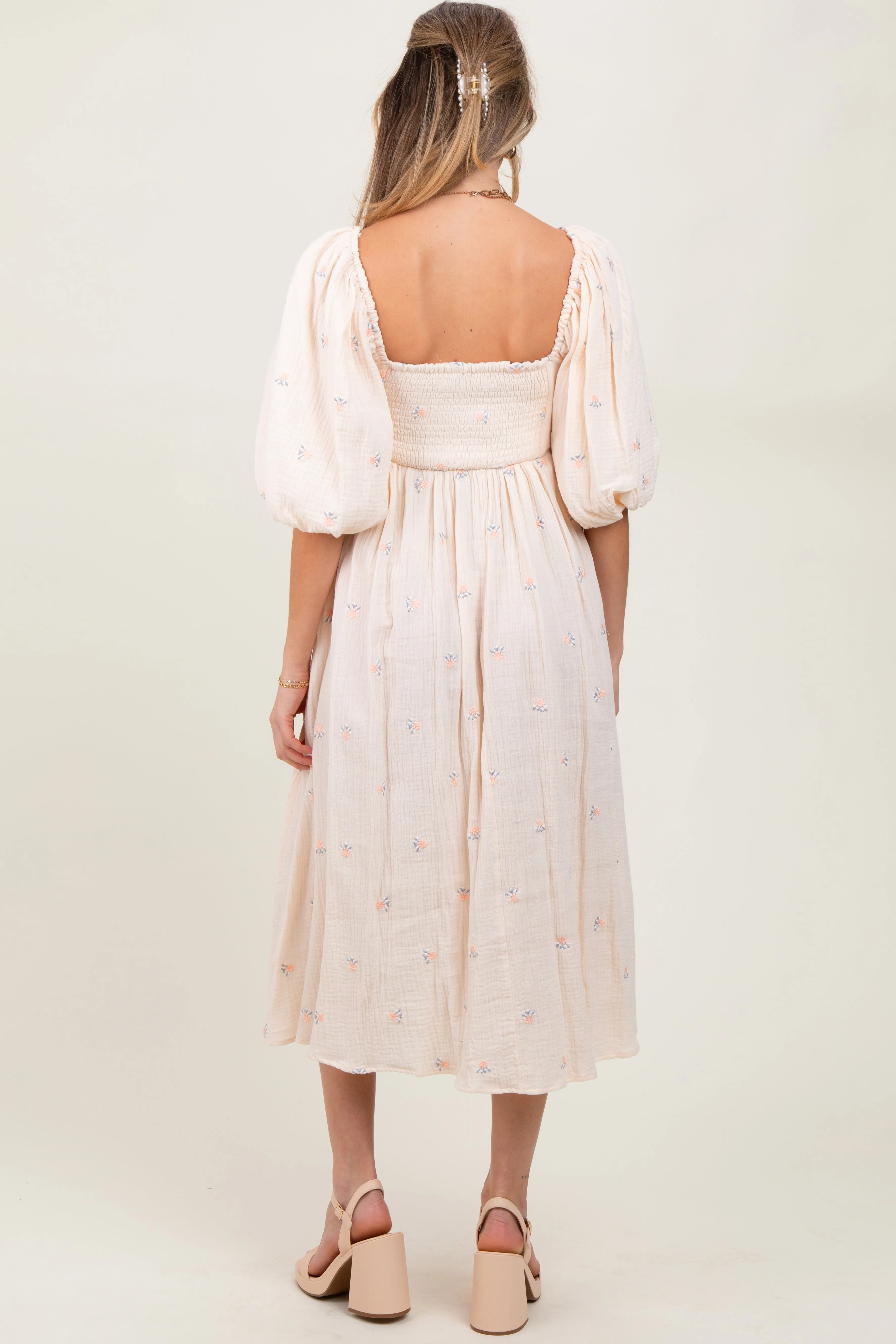 Cream Floral Maternity Midi Dress sold by Pinkblush product image thumbnail 3