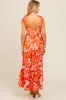 Orange Tropical Floral Shoulder Tie Tiered Midi Dress sold by Pinkblush