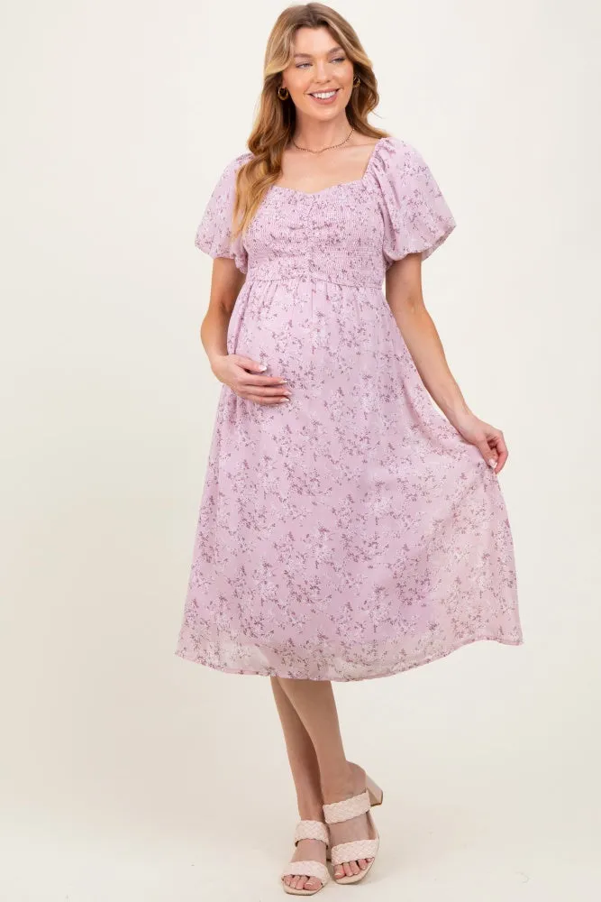 Lavender Floral Smocked Short Sleeve Maternity Midi Dress sold by Pinkblush product image thumbnail 3