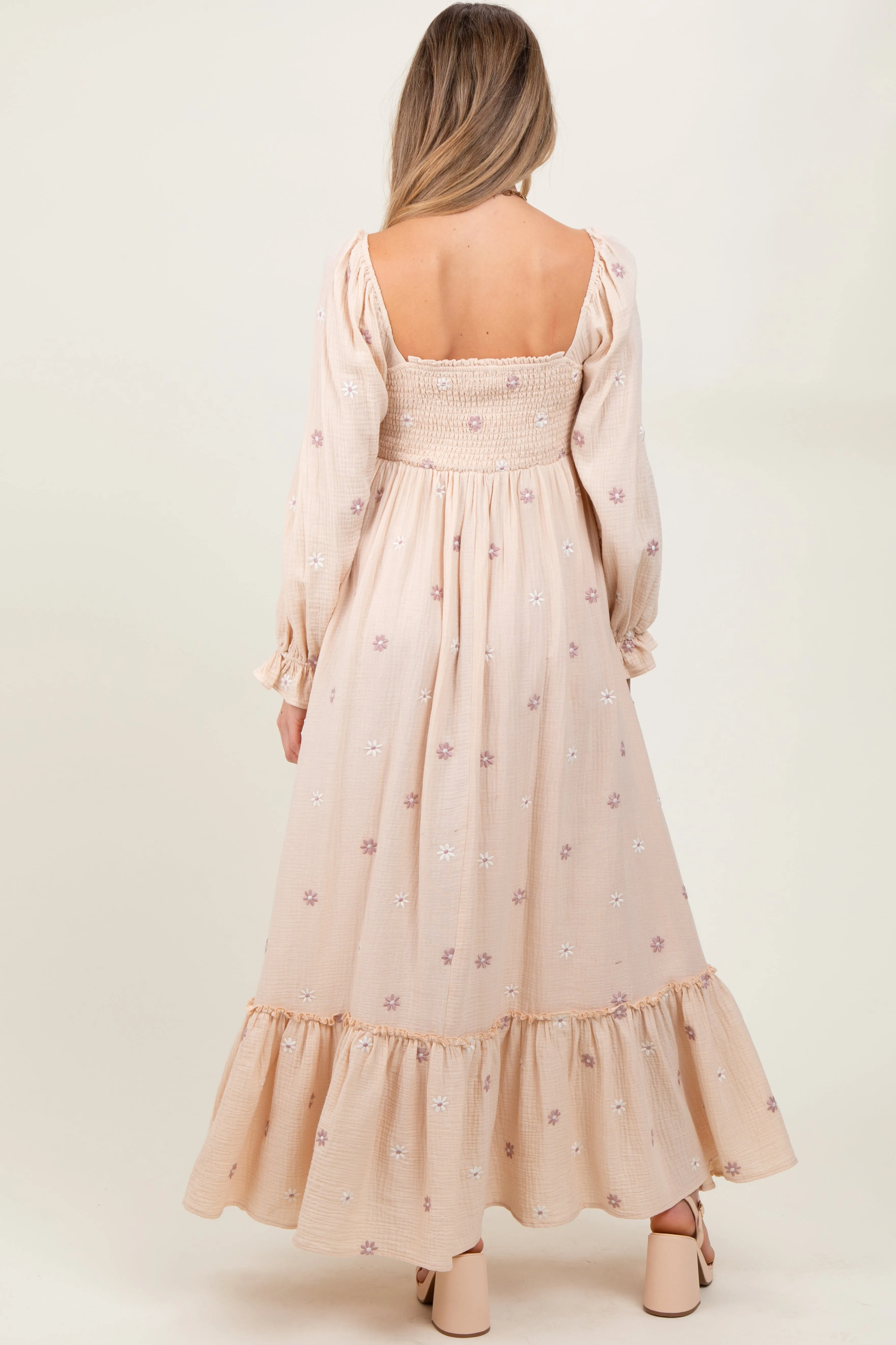 Cream Long Sleeve Floral Accent Maternity Dress sold by Pinkblush product image thumbnail 4