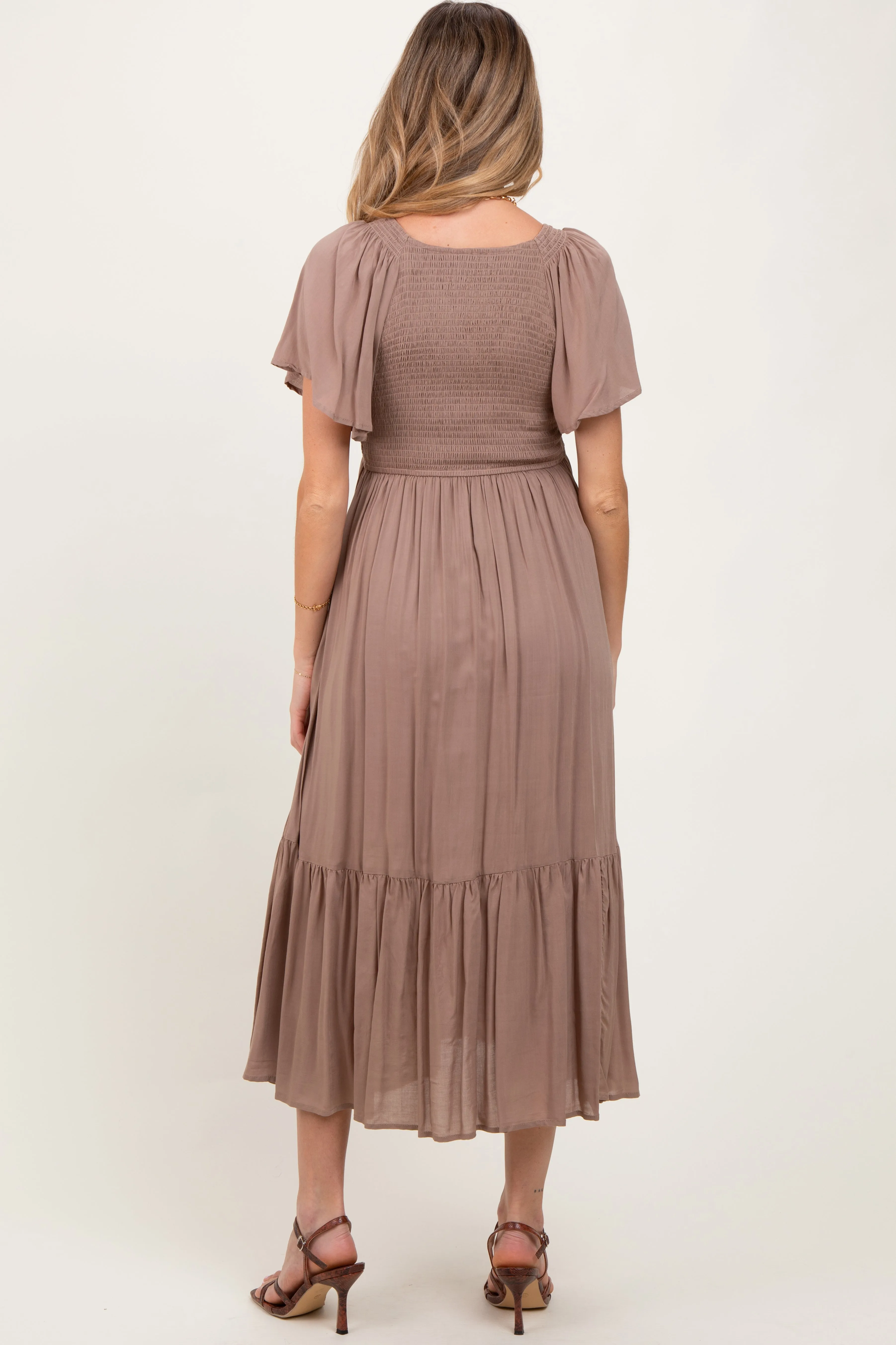 Mocha Smocked Maternity Midi Dress sold by Pinkblush product image thumbnail 3