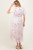 Ivory Floral Mesh Ruffle Tiered Maternity Midi Dress sold by Pinkblush