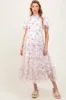Ivory Floral Mesh Ruffle Tiered Maternity Midi Dress sold by Pinkblush