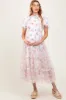 Ivory Floral Mesh Ruffle Tiered Maternity Midi Dress sold by Pinkblush