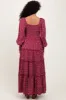 Burgundy Floral Button Accent Bodice Tiered Maxi Dress sold by Pinkblush