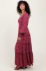 Burgundy Floral Button Accent Bodice Tiered Maxi Dress sold by Pinkblush