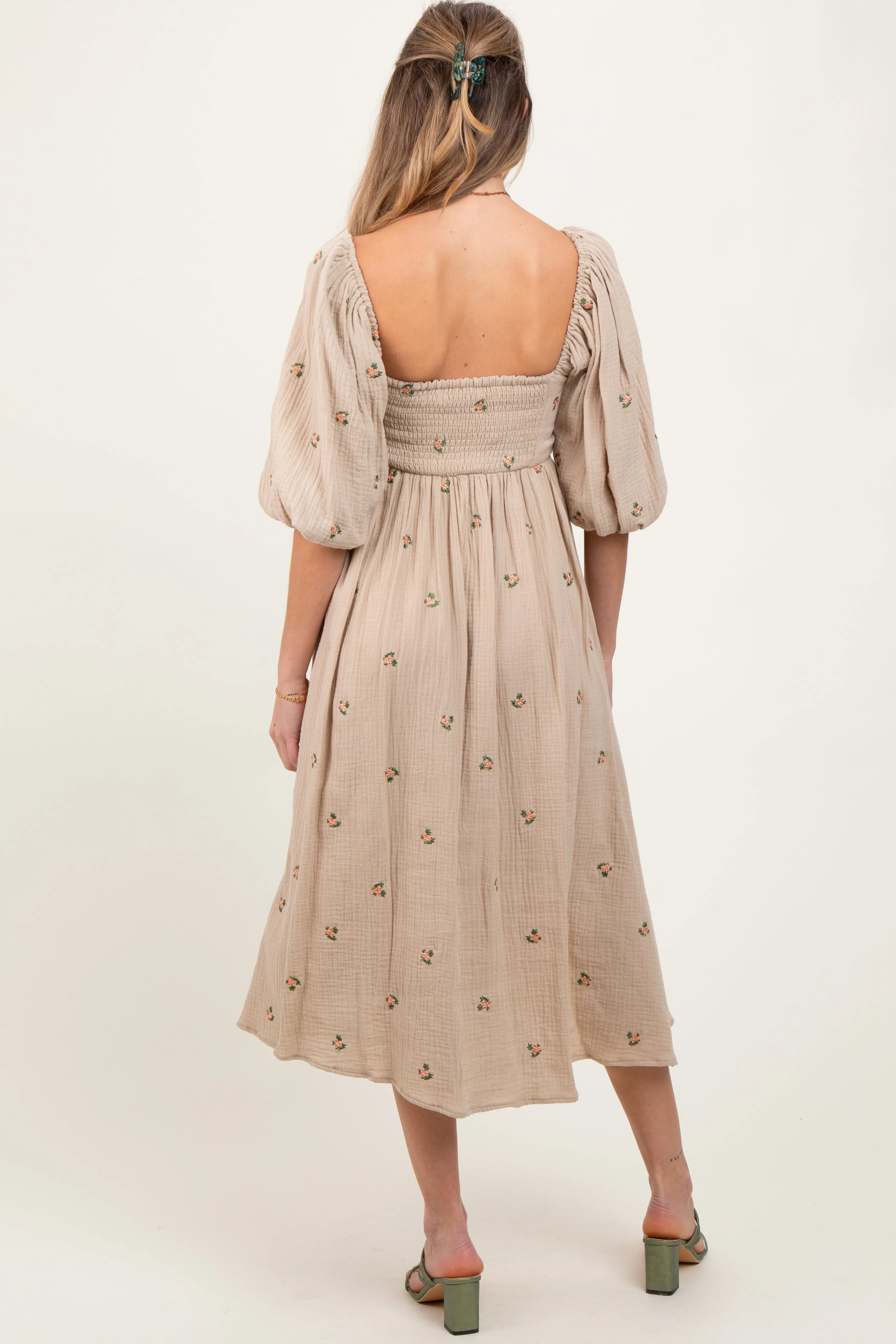 Taupe Floral Maternity Midi Dress sold by Pinkblush product image thumbnail 4